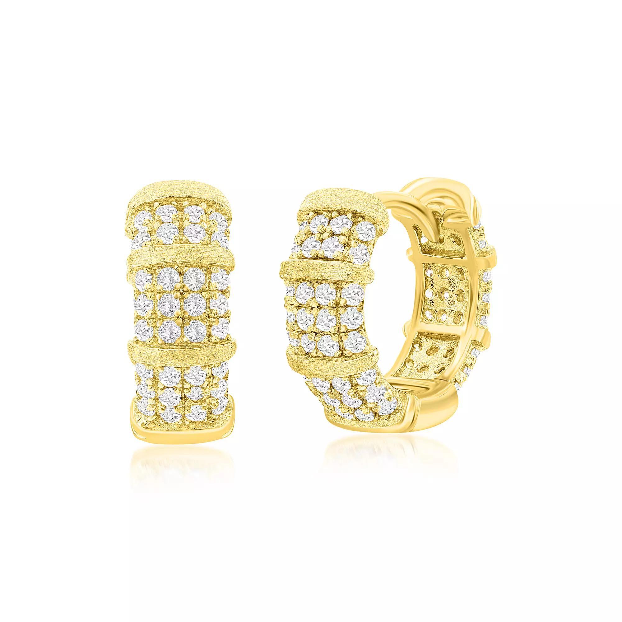 Argento Bella Sterling Silver Pave Cubic Zirconia Matte Hoop Earrings, Women's, Gold Tone Product Image
