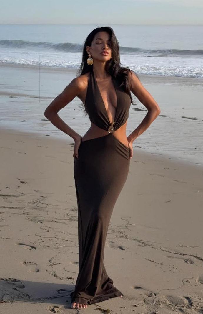 Haven't Met You Maxi Dress Chocolate Product Image