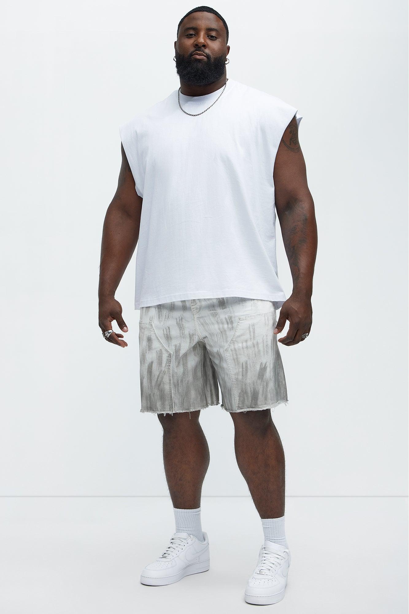 Brush Stained Relaxed Denim Carpenter Shorts - Grey Product Image