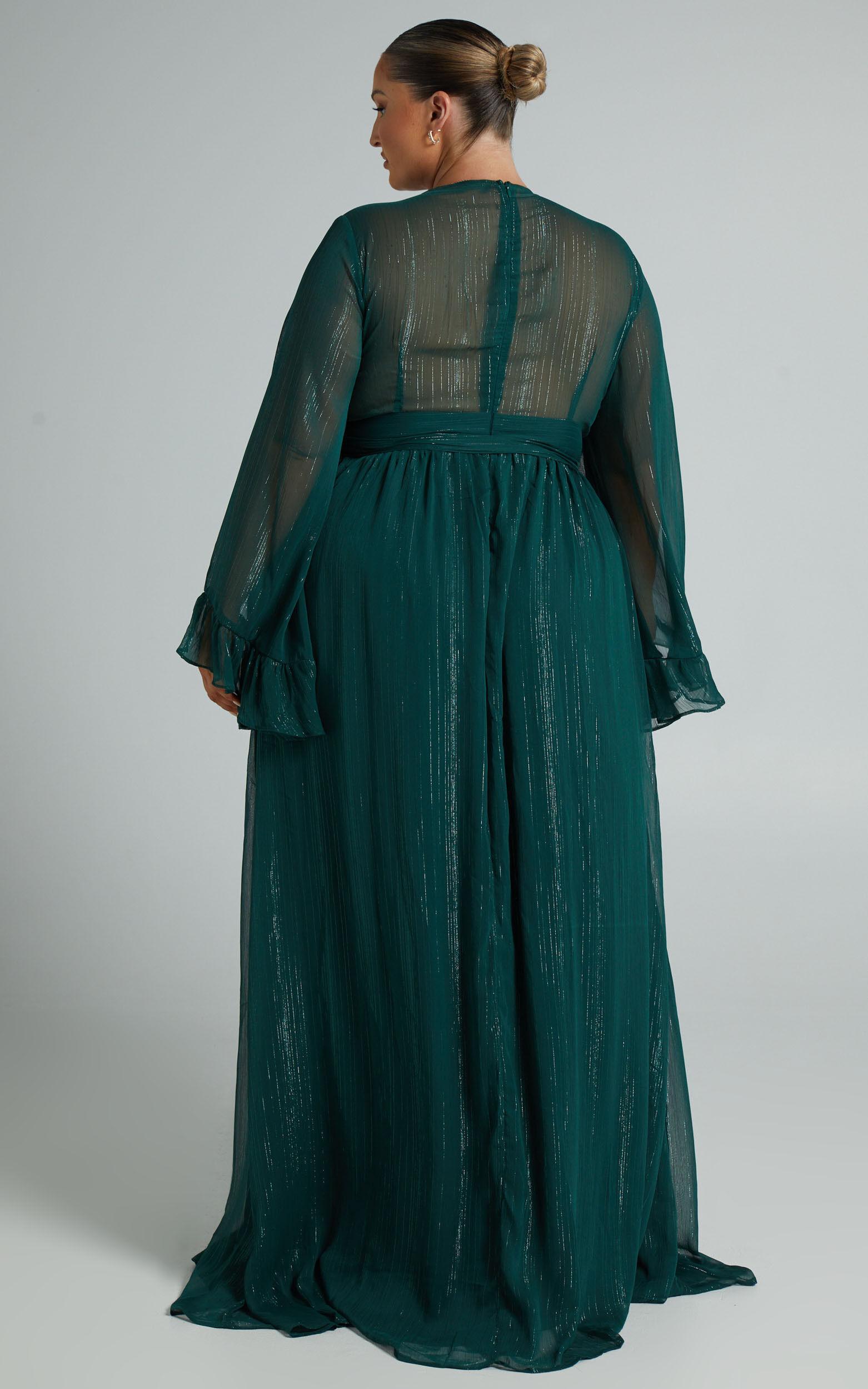 Dangerous Woman Maxi Dress - Plunge Thigh Split Dress in Emerald Product Image