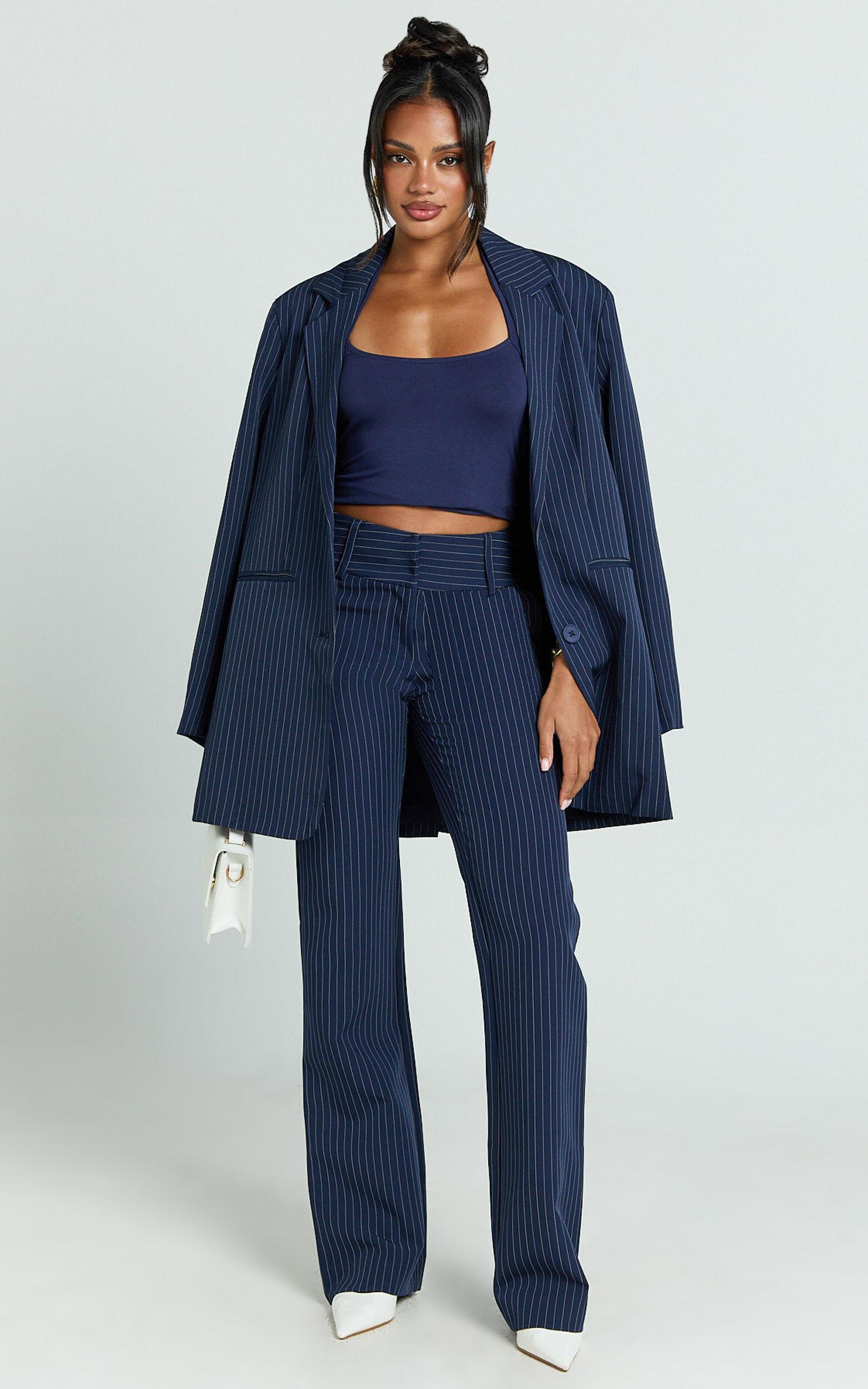 Elliot Pants - Mid Rise Pinstripe Bootleg Pants in Navy Product Image