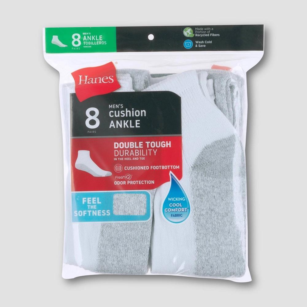 Hanes Mens Ankle Socks with FreshIQ 8pk 6-12: Moisture Wicking, Reinforced Heel & Toe Product Image