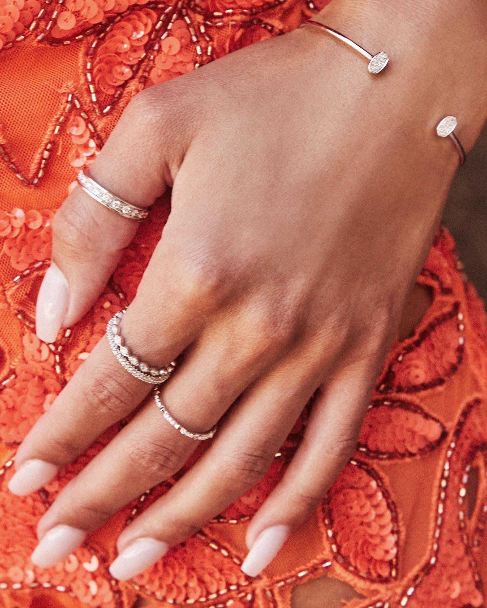 Drew 14k White Gold Band Ring in White Diamond Product Image