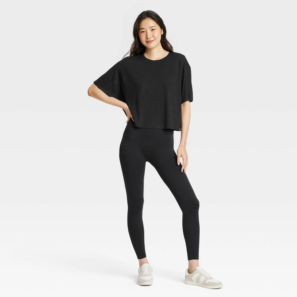Women's Boxy Open Back Cropped Short Sleeve Shirt - JoyLab™ Black S Product Image