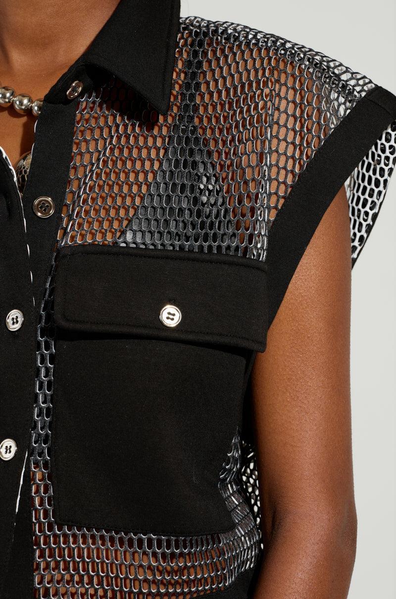 STEPHANIA TRANSPARENT BUTTON DOWN SHIRT IN BLACK Product Image