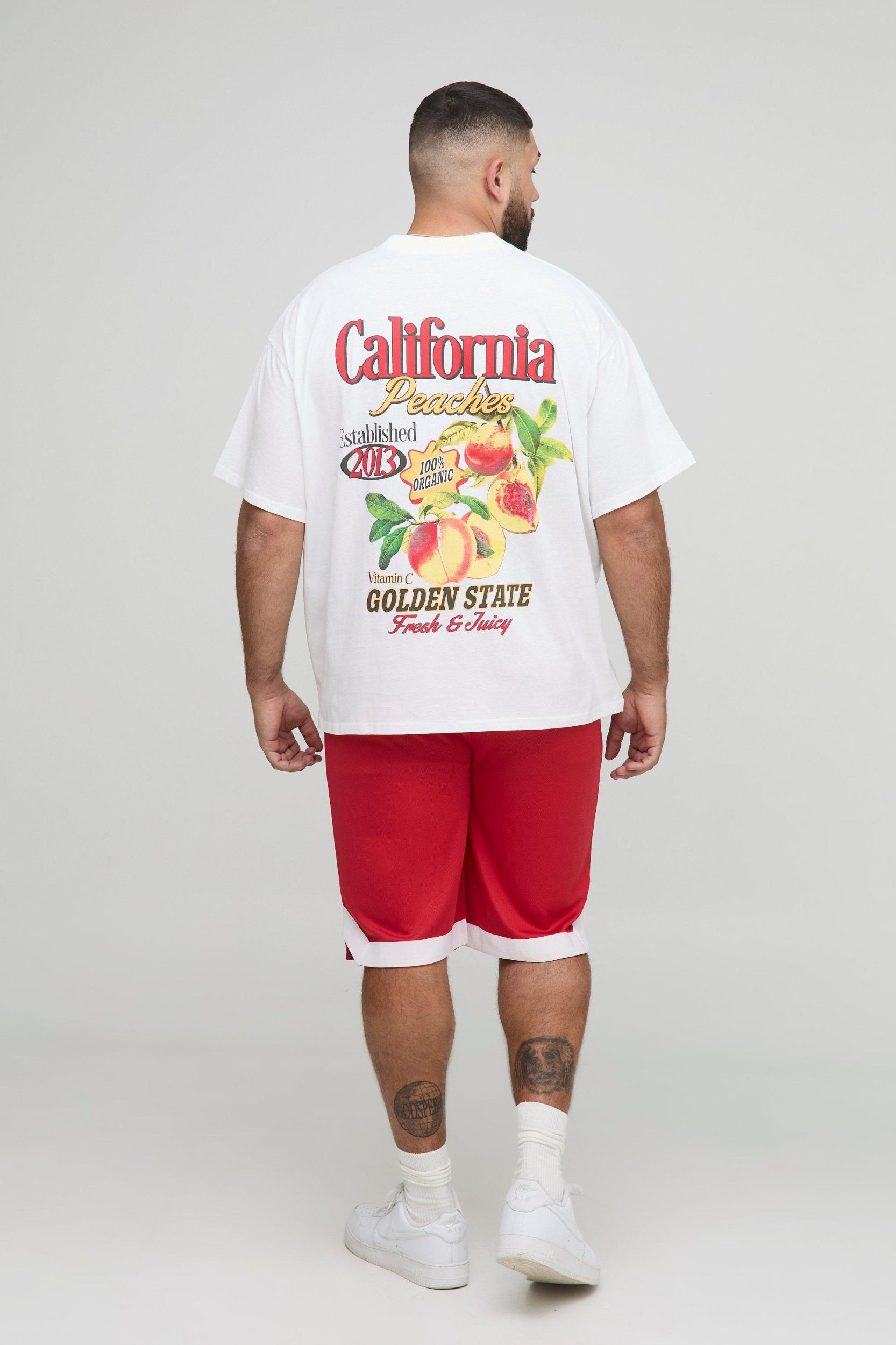 Plus Oversized California Peaches Printed T-Shirt | boohooMAN USA Product Image