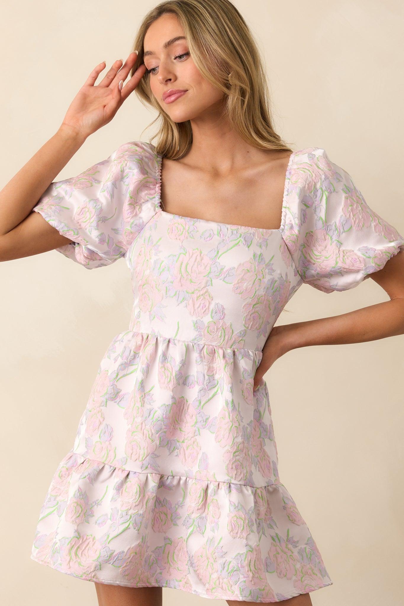 Once Upon A Time Lavender Floral Jacquard Mini Dress Product Image