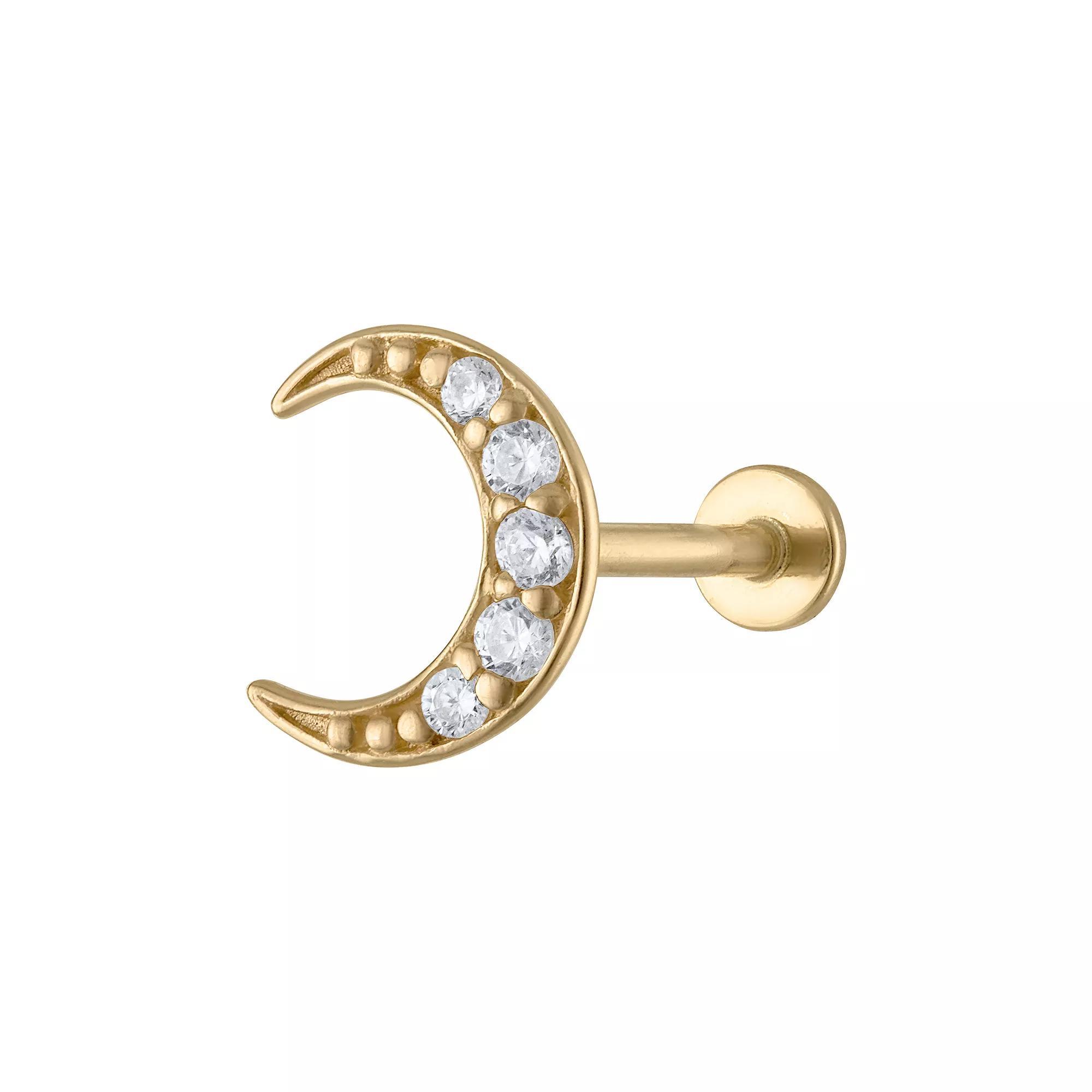 Amella Jewels 14k Gold Cubic Zirconia Moon Internally Threaded Cartilage Earring, Women's Product Image