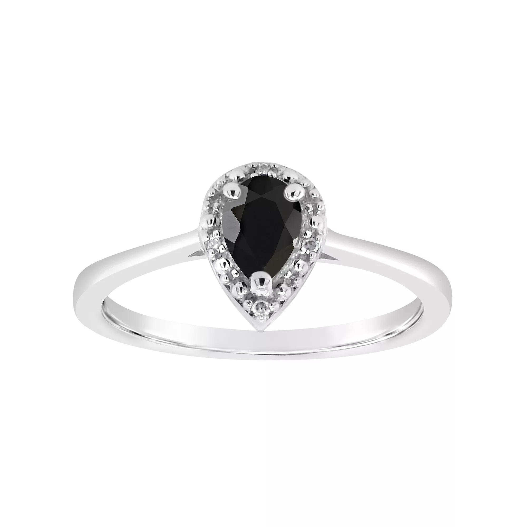 Celebration Gems Sterling Silver 6 mm x 4 mm Pear Shaped Labradorite & Diamond Accent Halo Ring, Women's, Size: 8 Product Image