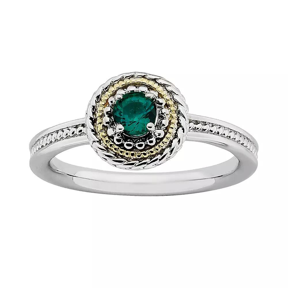 Stacks & Stones 14k Gold & Sterling Silver Lab-Created Emerald Textured Stack Ring, Women's, Size: 8, Green Product Image