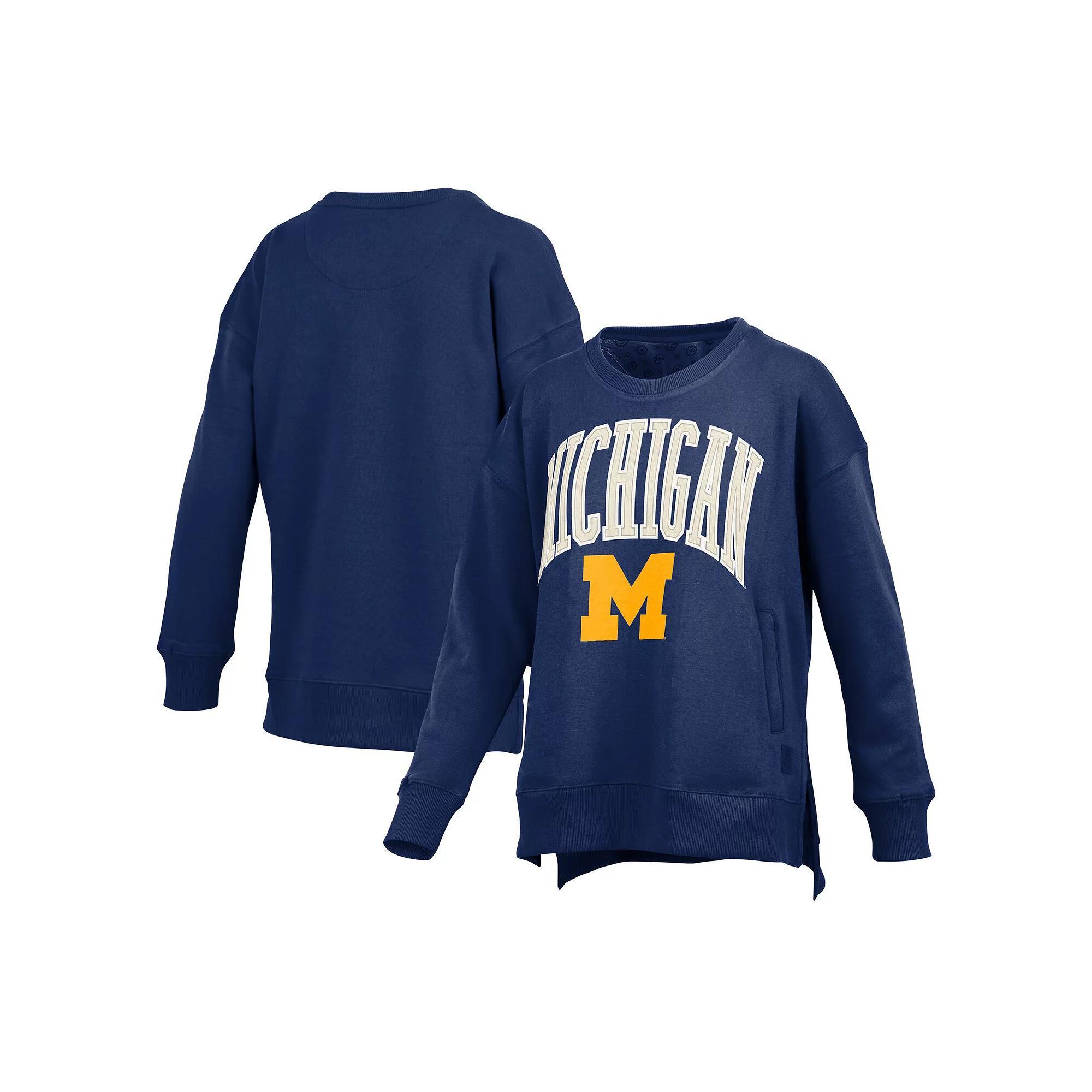 Women's Pressbox Navy Michigan Wolverines Pocketed Arch Pullover Sweatshirt, Size: XL, Blue Product Image