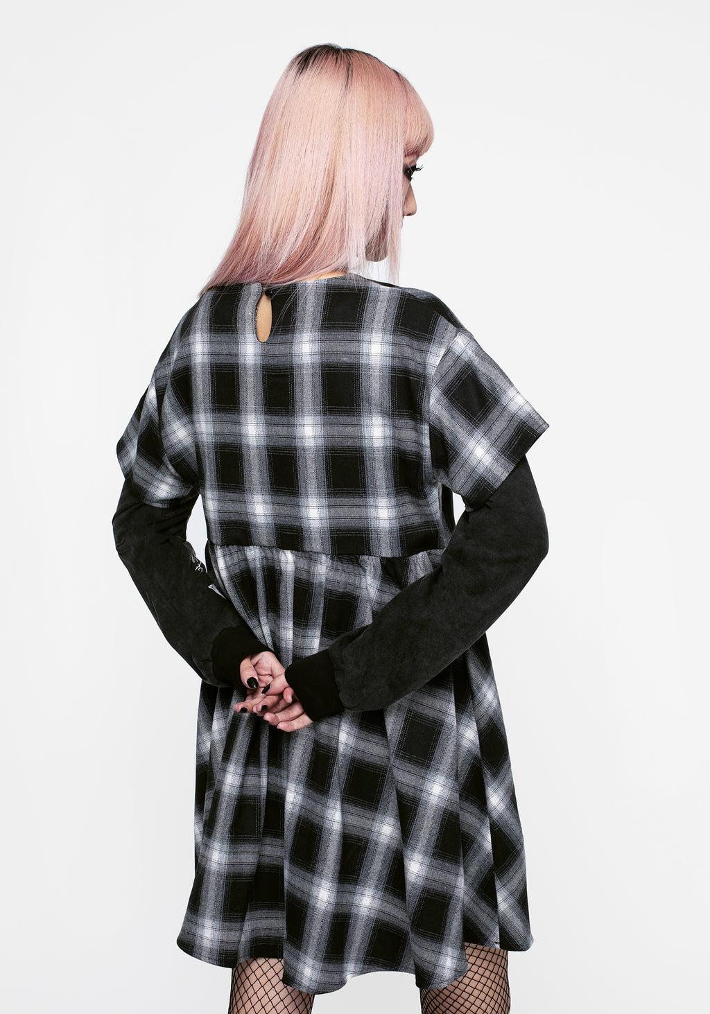 Hypnos Layered Sleeve Check Mini Smock Dress Product Image