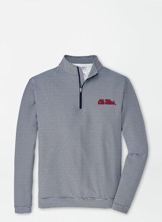 Peter Millar Mens Ole Miss Perth Sugar Stripe Performance Quarter-Zip | Color: Navy / White | Size: 3XL Product Image