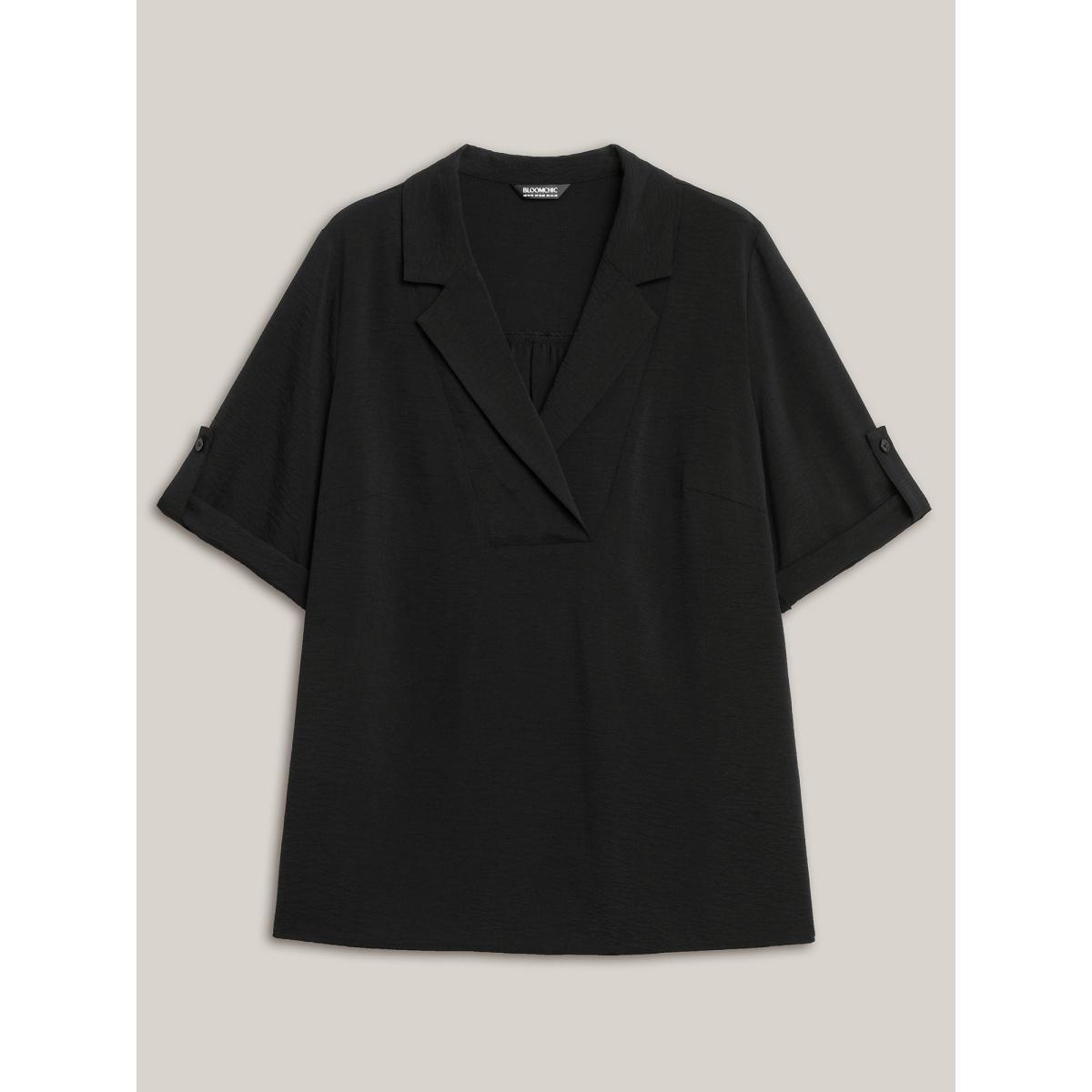 Plus Size Black Tab Sleeve Blazer Collar Blouse Women Elbow-length sleeve Lapel Collar Work Blouses BloomChic 22-24/3X Product Image