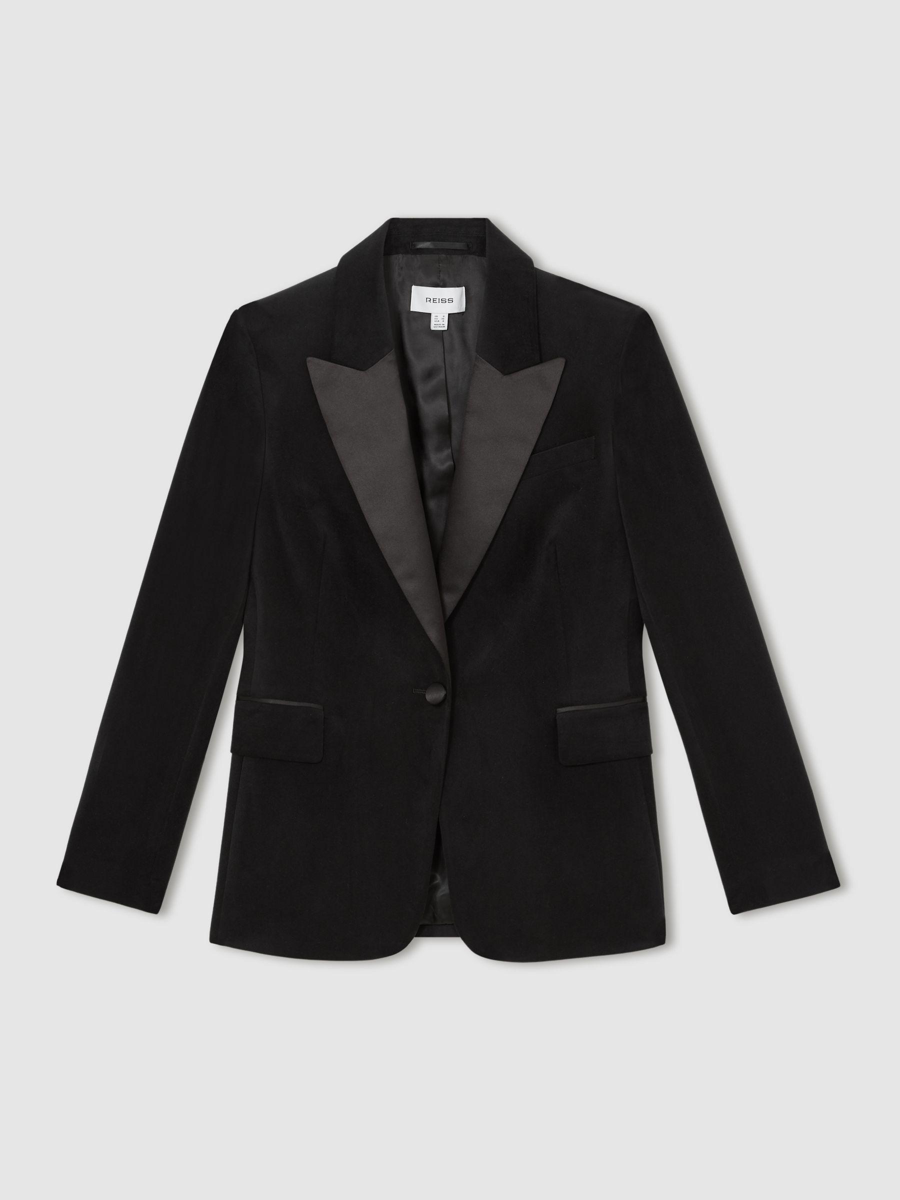Velvet Single-Breasted Blazer in Black Product Image