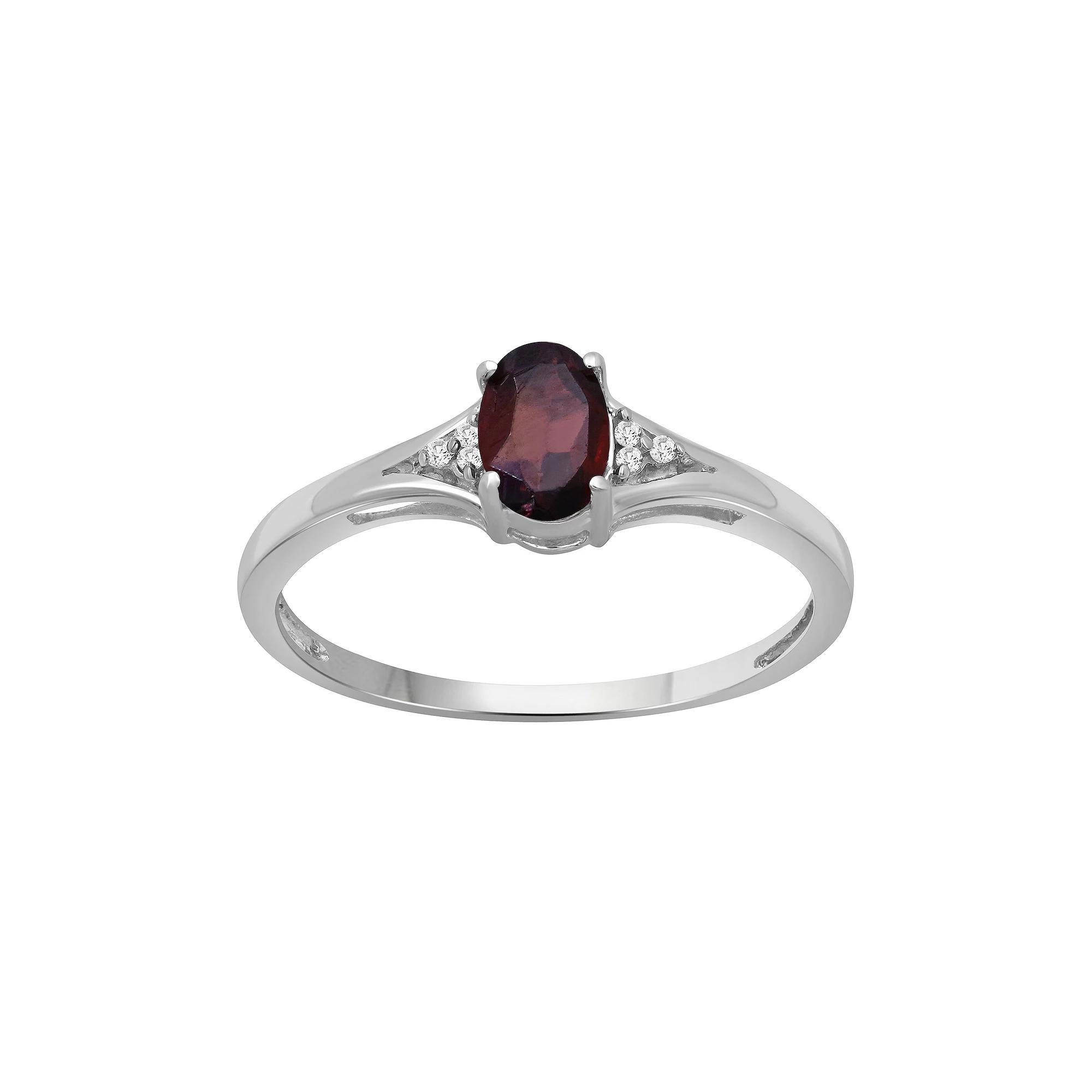 Jewelexcess Sterling Silver Oval Garnet & Diamond Accent Ring, Women's, Size: 7 Product Image