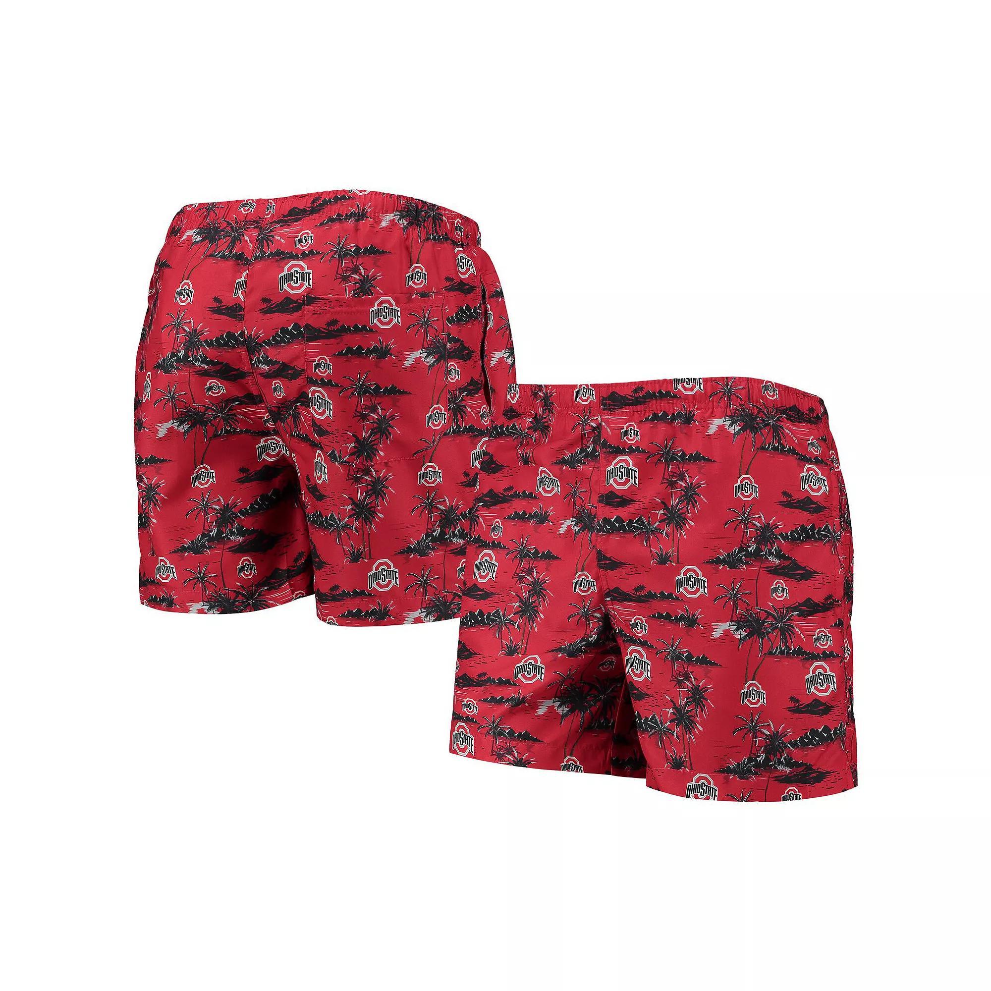 Men's FOCO Scarlet Ohio State Buckeyes Island Palm Swim Trunks, Size: Large, Red Product Image