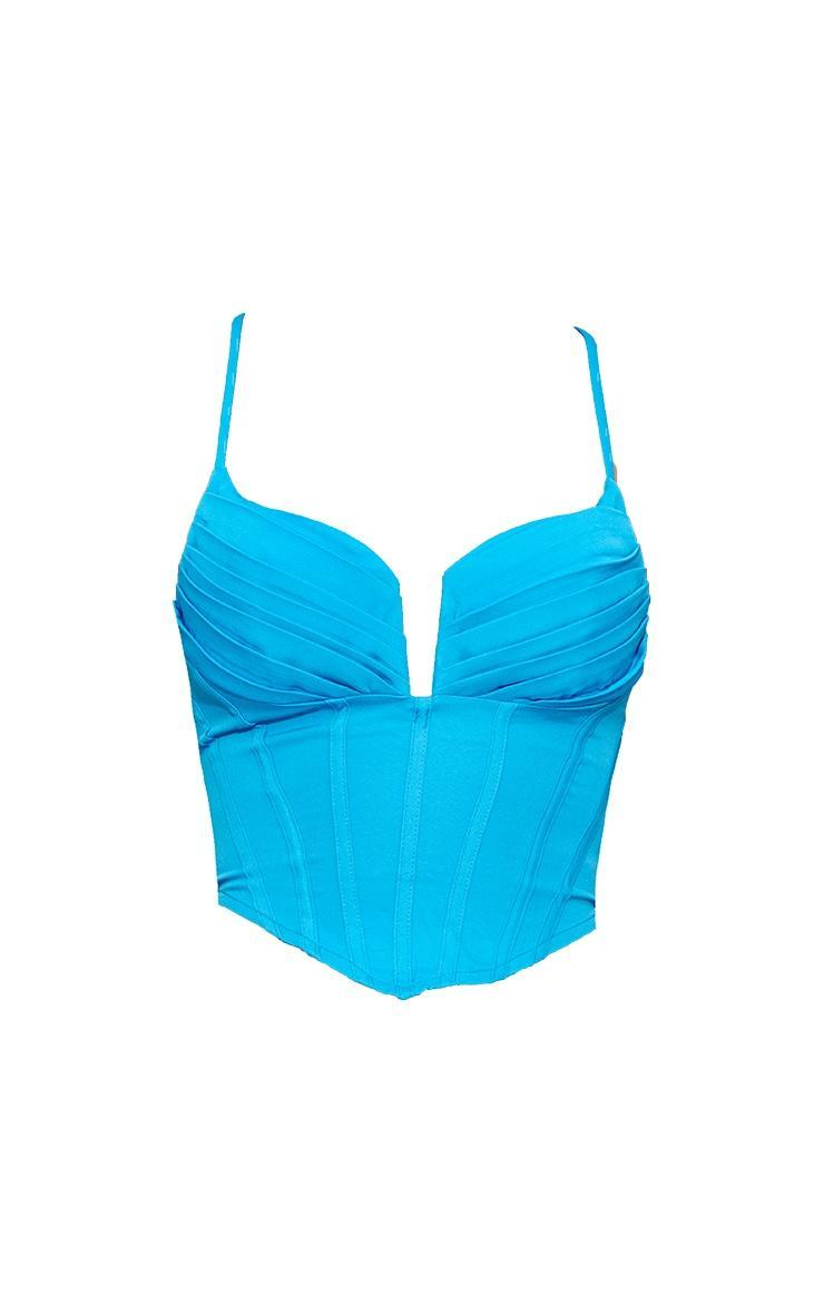 Bright Blue Strappy Pleated Bust Corset Detail Crop Top Product Image