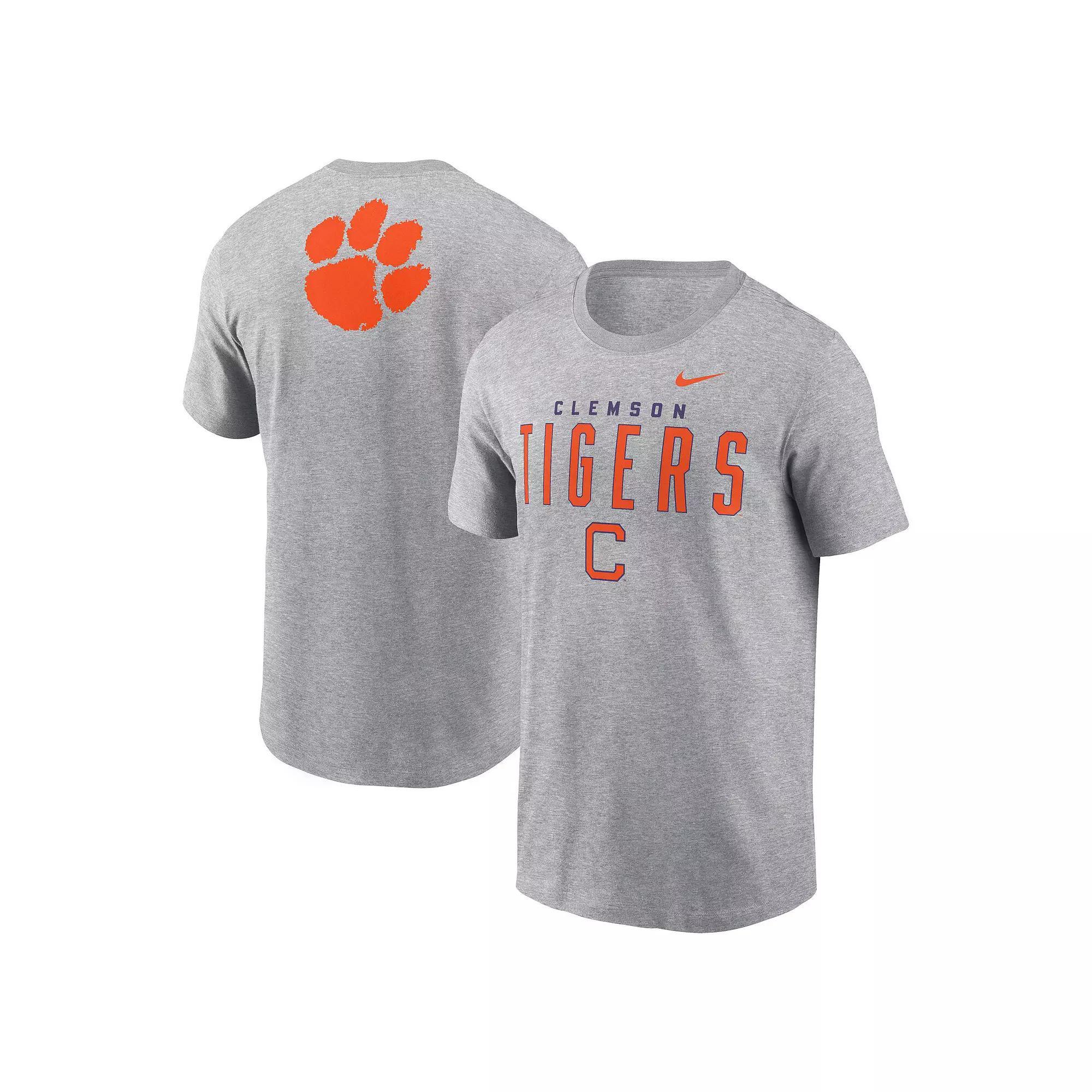 Men's Nike Heather Gray Clemson Tigers Campus 2-Hit Primary Mascot T-Shirt, Size: Small, Grey Product Image