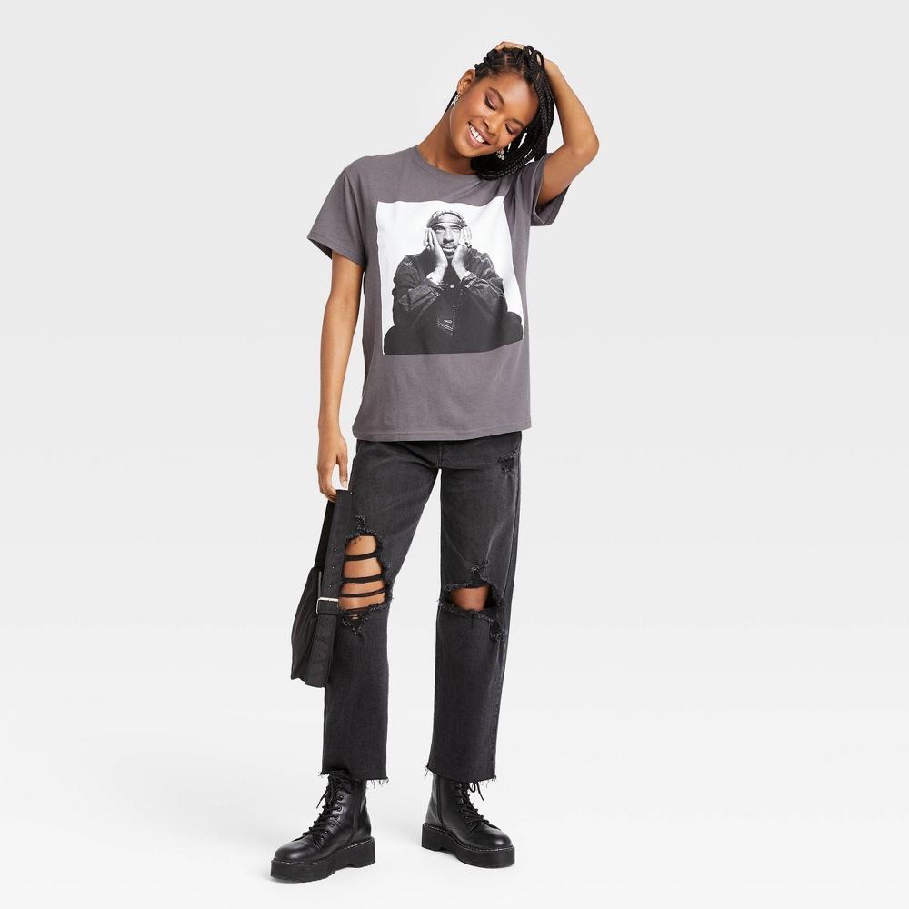 Women's Tupac Short Sleeve Graphic T-Shirt - Black M: Loose Fit, Crew Neck, Jersey Fabric Product Image