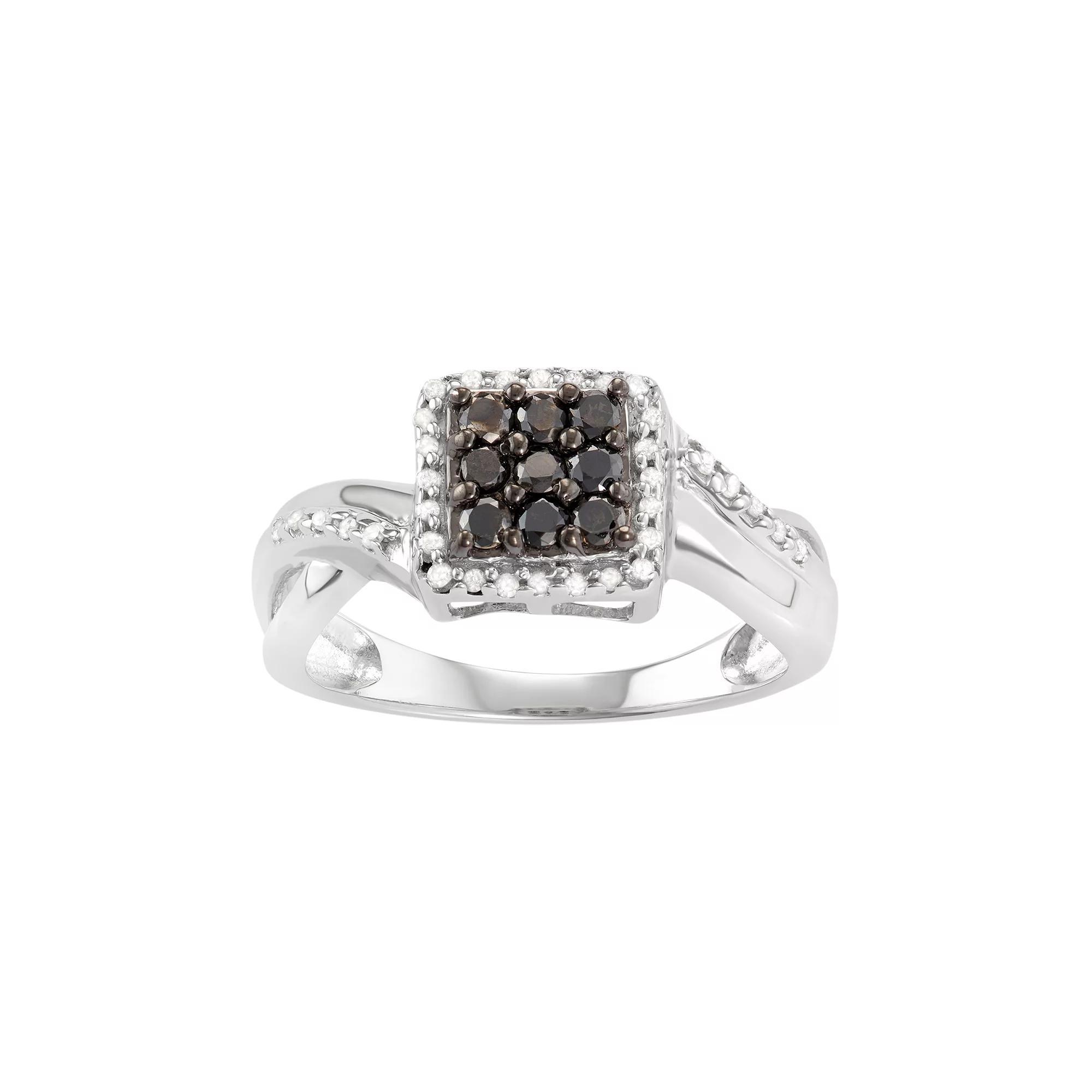 Jewelexcess Sterling Silver 1/2 Carat T.W. Black & White Diamond Square Halo Ring, Women's, Size: 8 Product Image