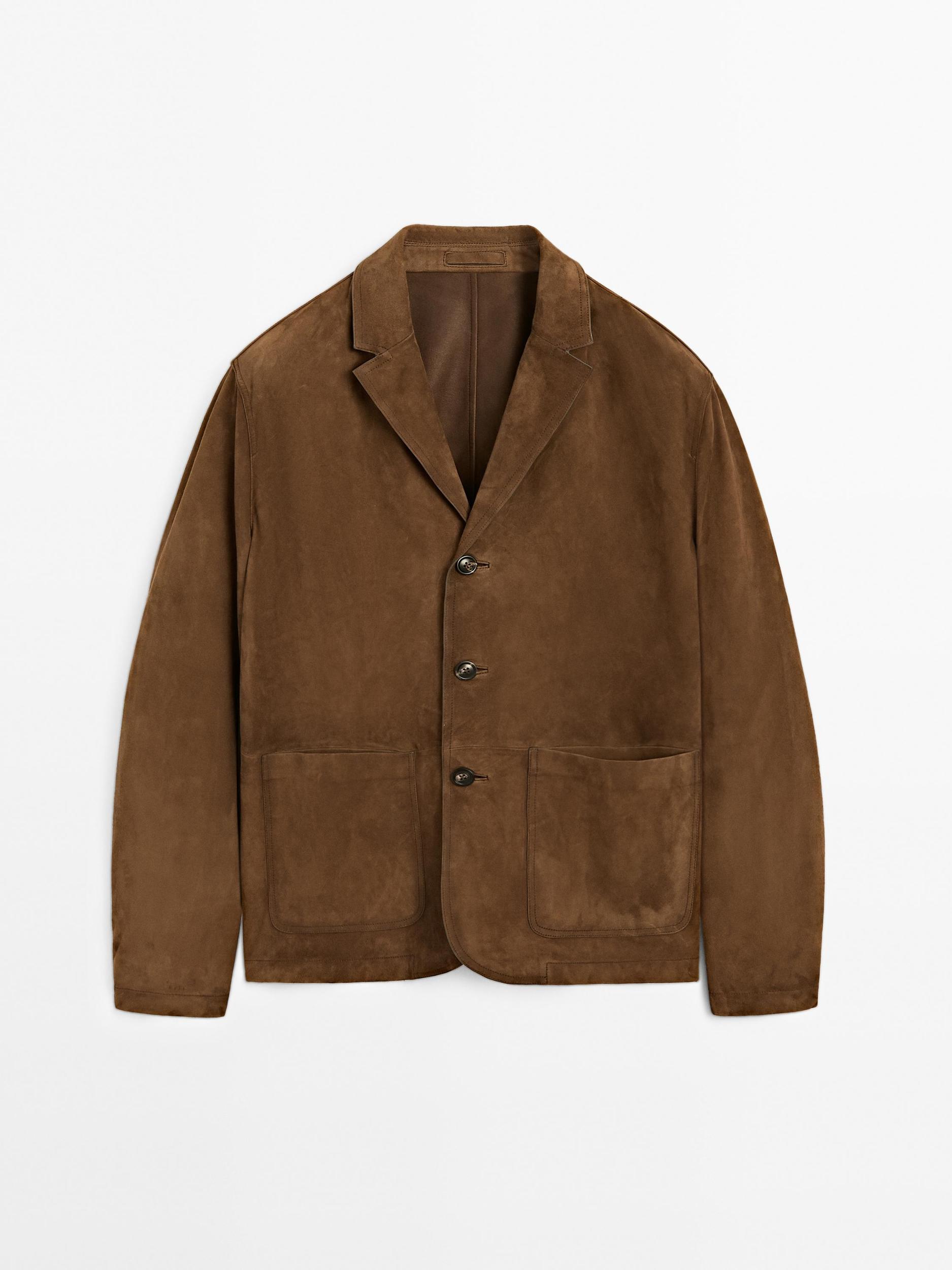 Suede leather blazer with topstitching Product Image