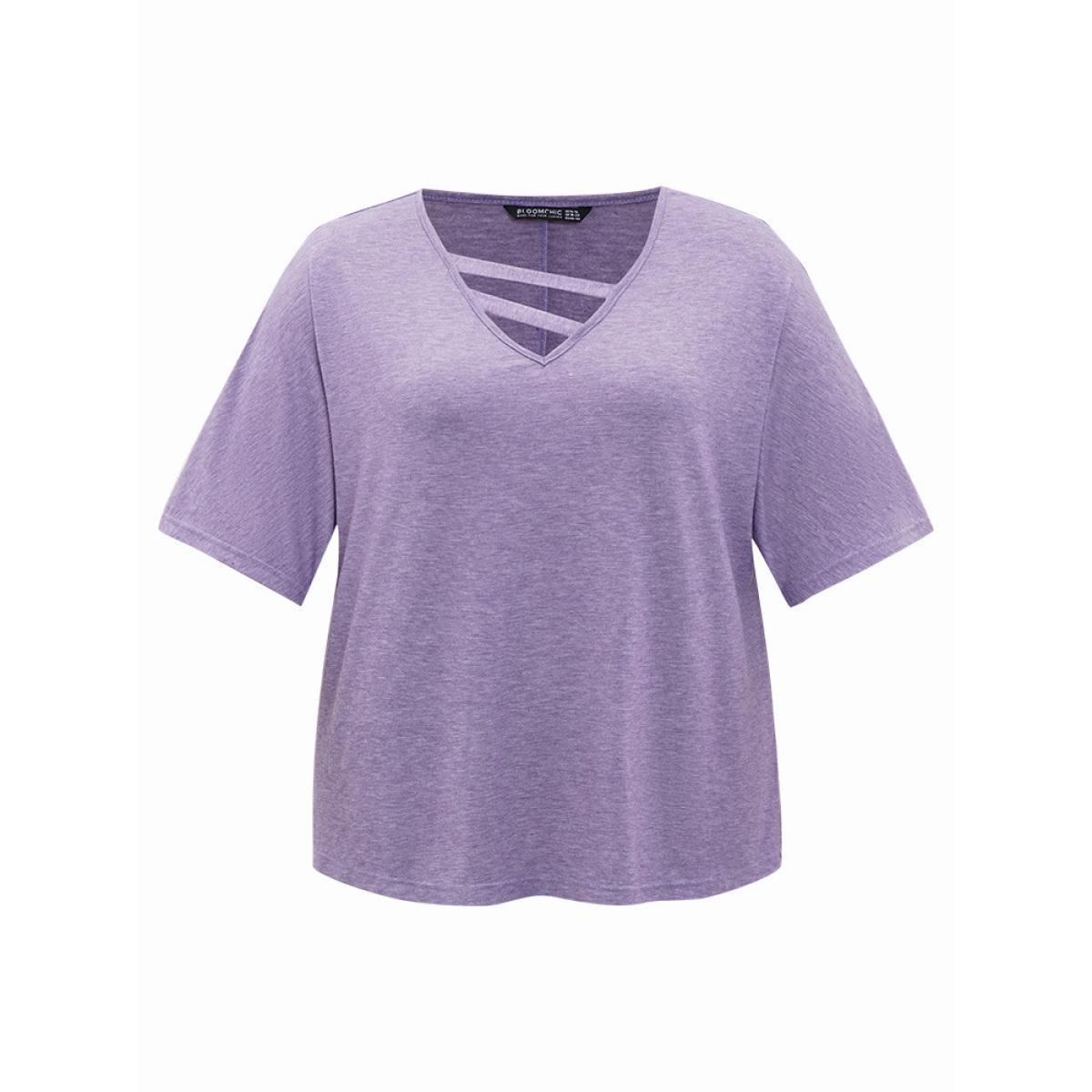 Plus Size Solid Heather Keyhole Neck Dolman Sleeve T-shirt Heather Women Casual Heather Plain V-neck Loose Dailywear T-shirts BloomChic 14-16/1X Product Image