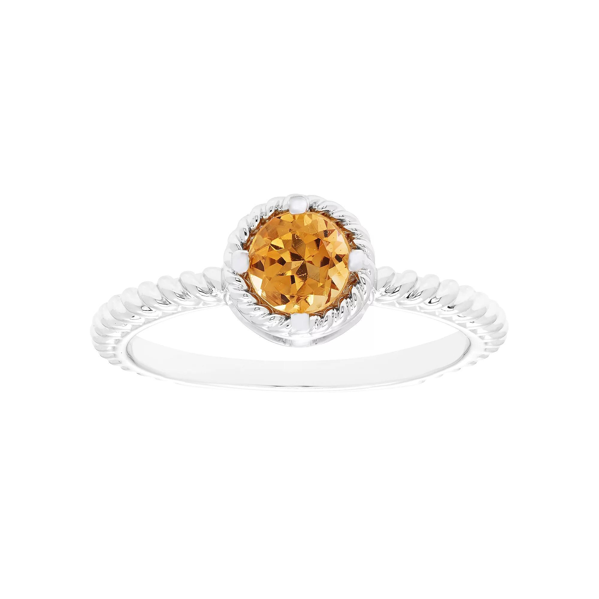 Boston Bay Diamonds Sterling Silver Genuine Citrine Rope Halo Stacking Ring, Womens Product Image