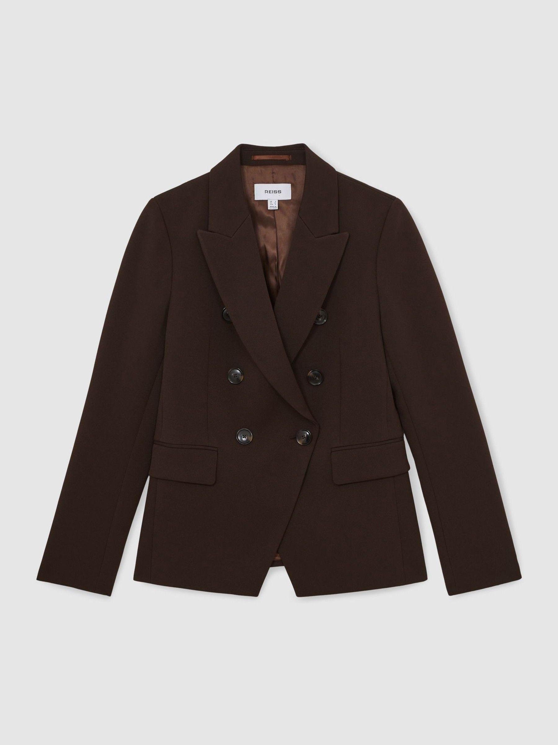 Petite Double-Breasted Suit Blazer in Chocolate Brown Product Image