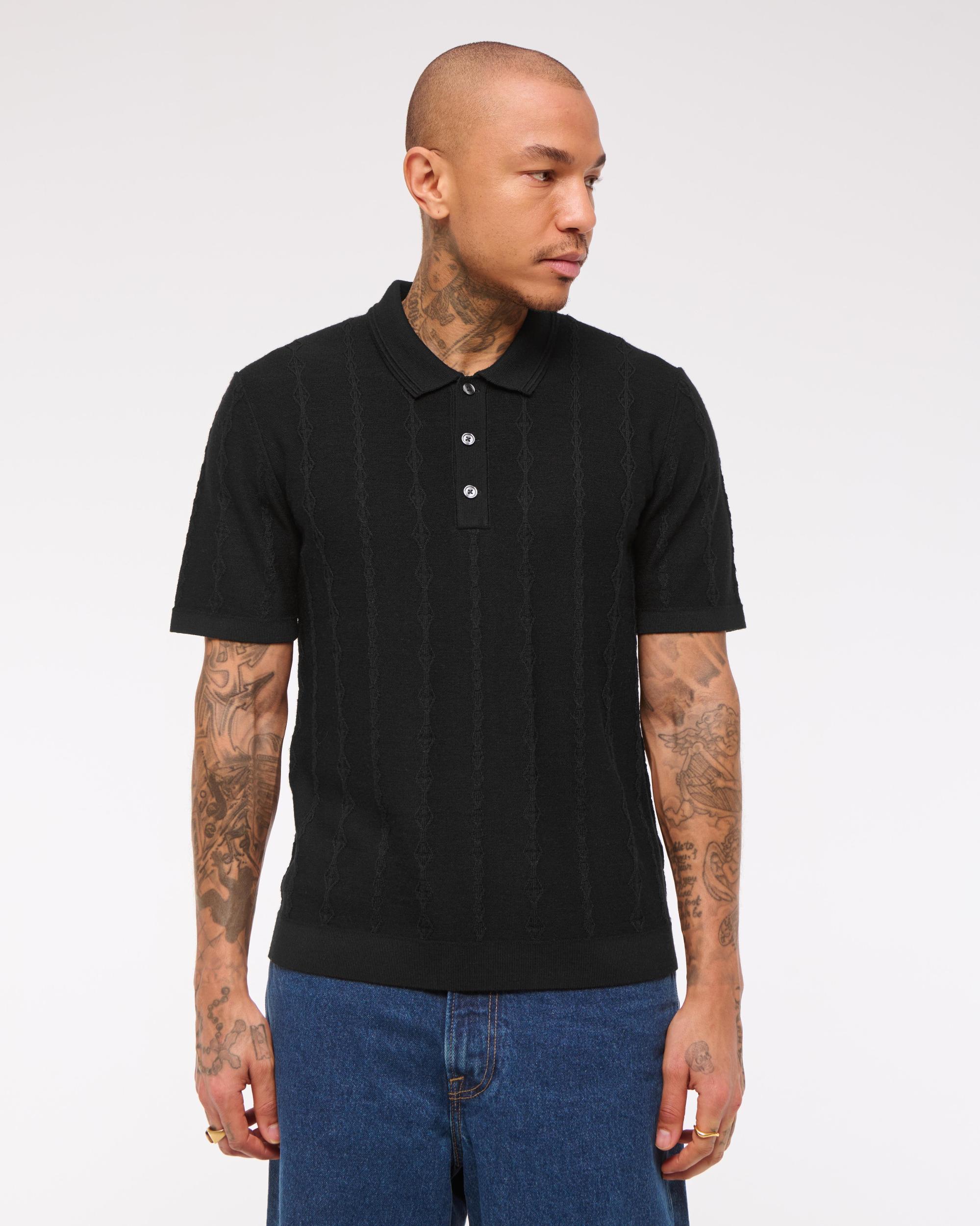 Merino Wool-Blend Stitch 3-Button Sweater Polo Product Image