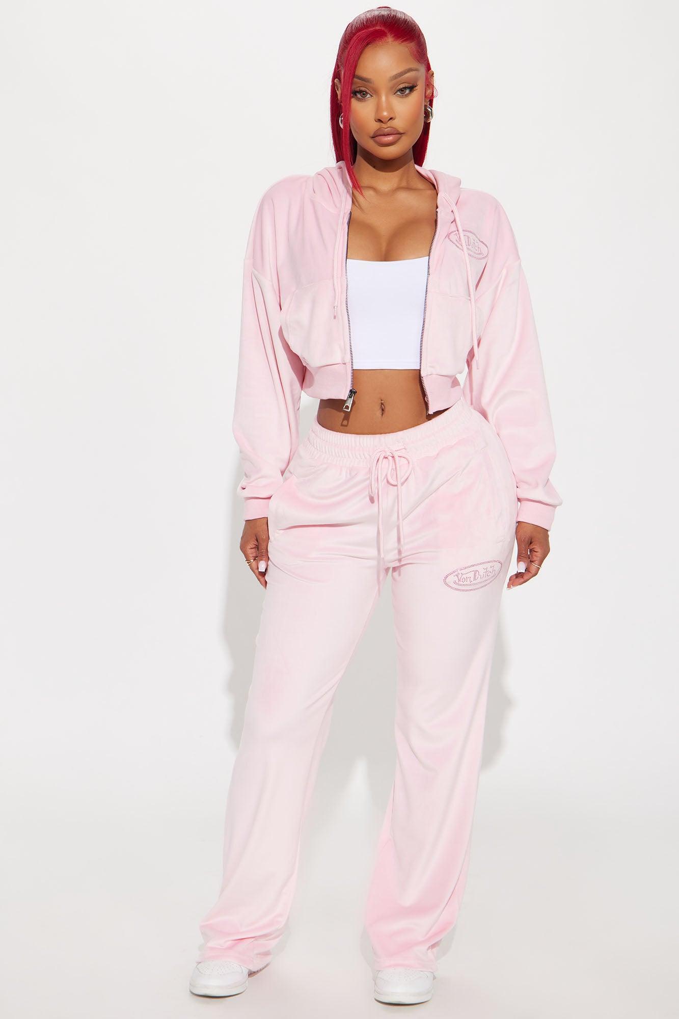 Von Dutch Velour Rhinestone Hoodie - Pink Product Image