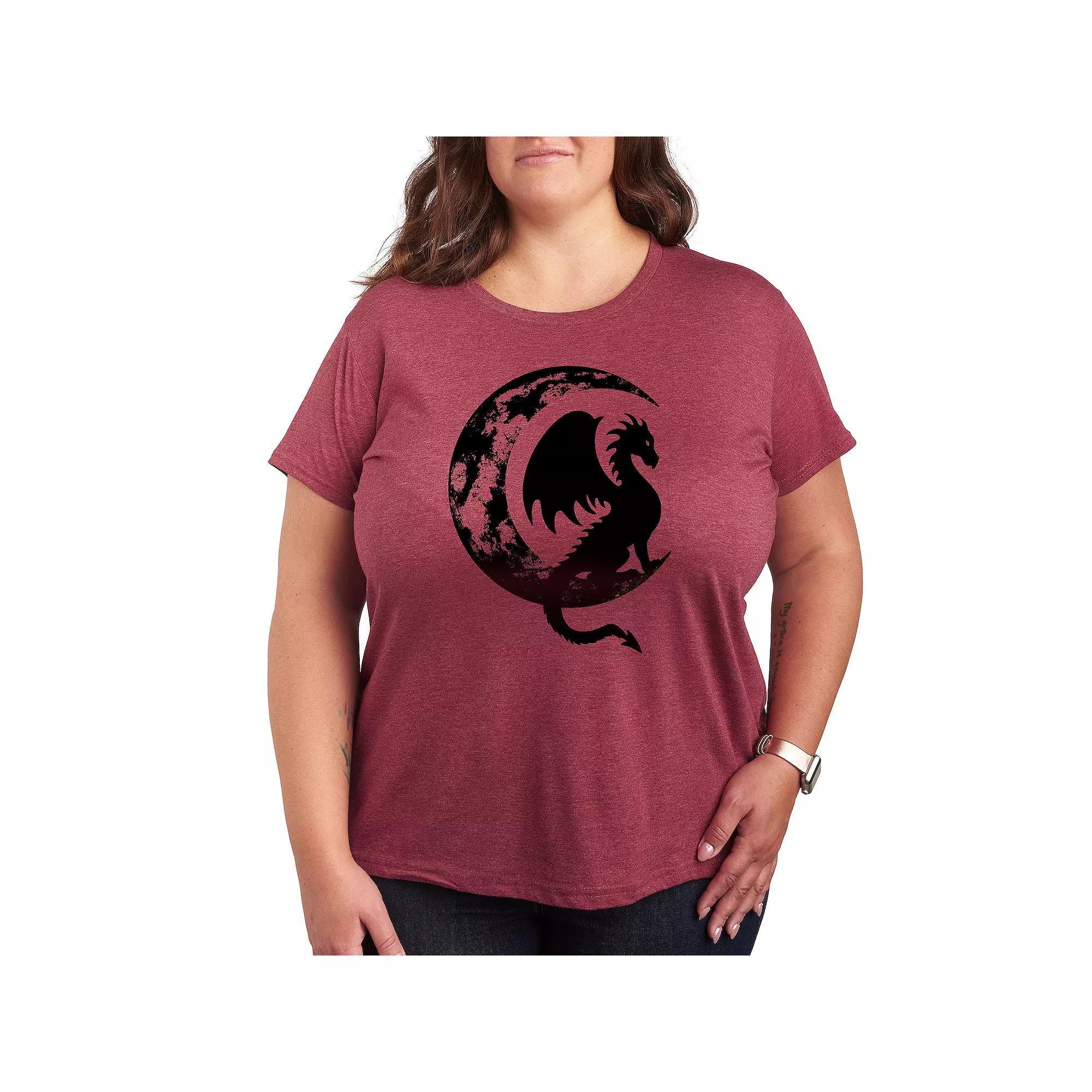 Plus Dragon Sitting On Crescent Moon Graphic Tee, Womens Grey Wine Product Image