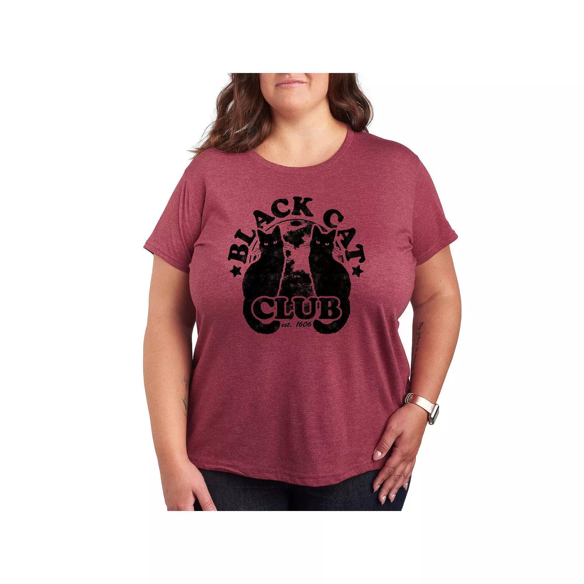 Plus Size Black Cat Club Graphic Tee, Womens Product Image