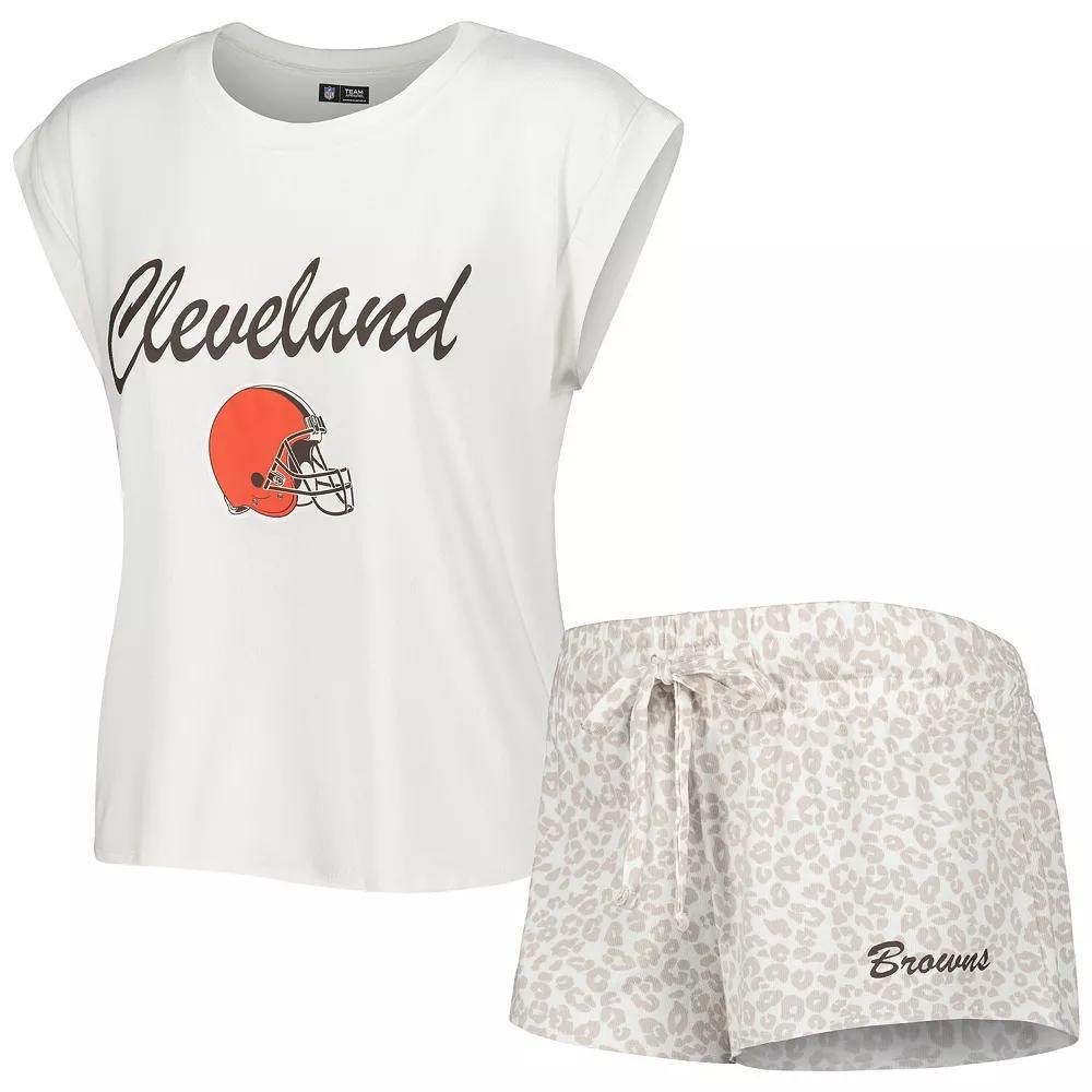 Women's Concepts Sport White/Cream Cleveland Browns Montana Knit T-Shirt & Shorts Sleep Set, Size: 2XL Product Image