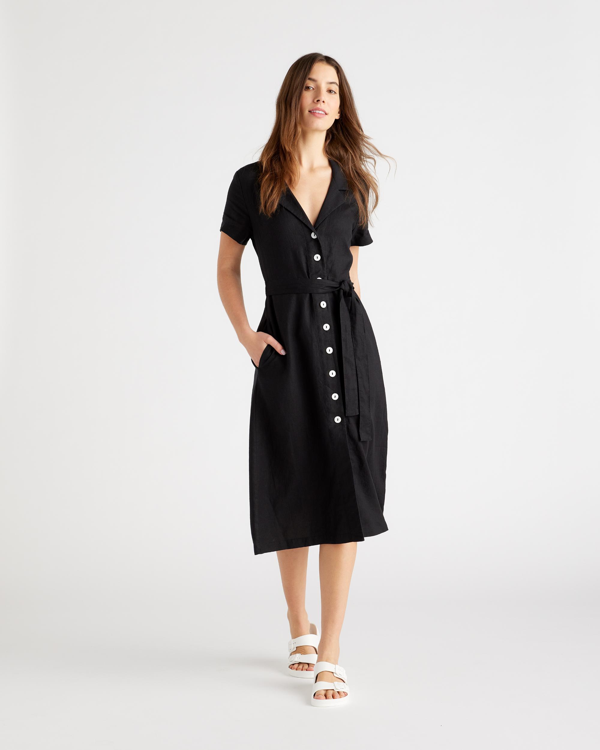 100% European Linen Button Front Dress Product Image