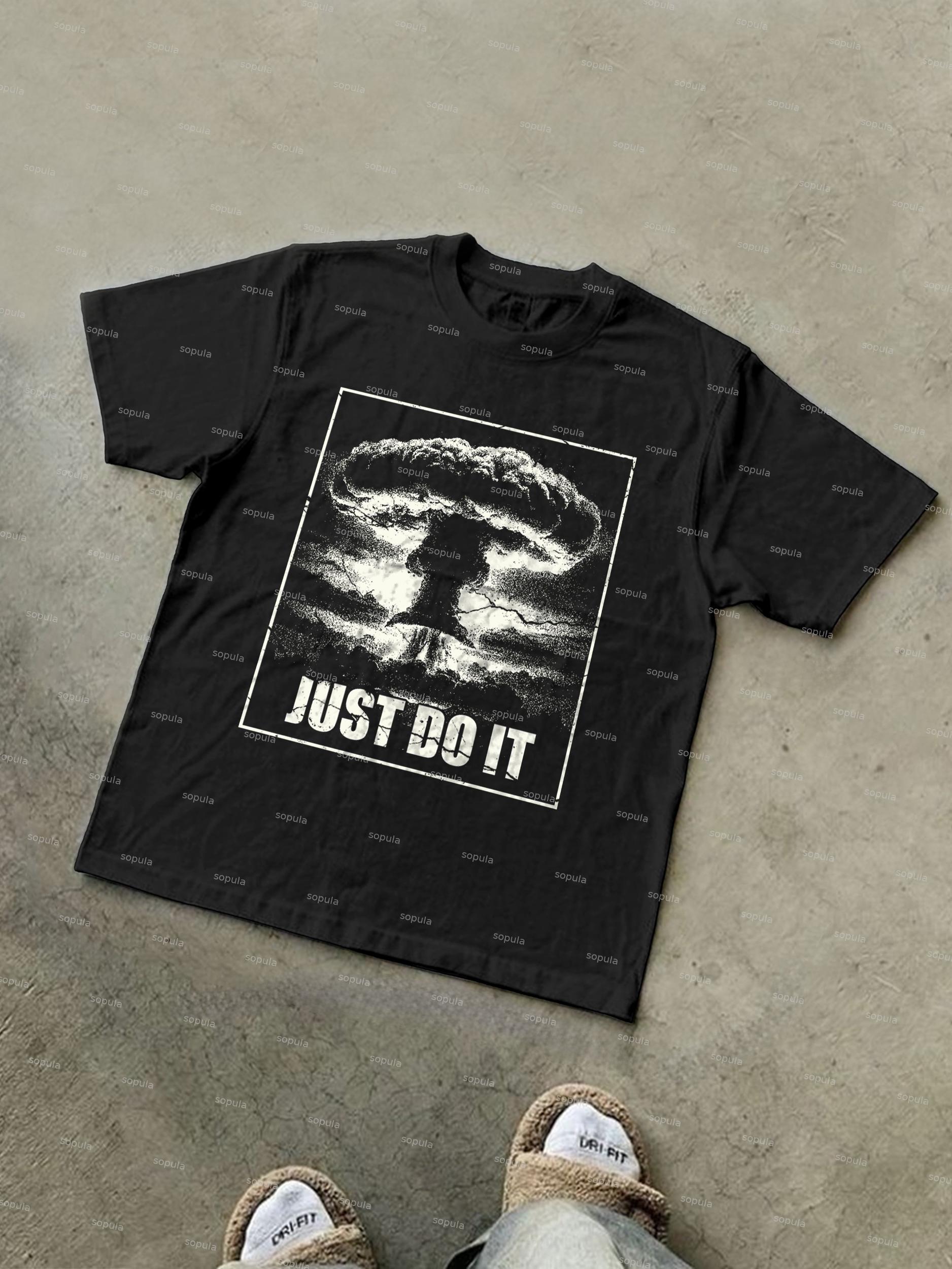 Just Do It Old Vintage Mushroom Cloud Graphic Cotton T-shirt Product Image