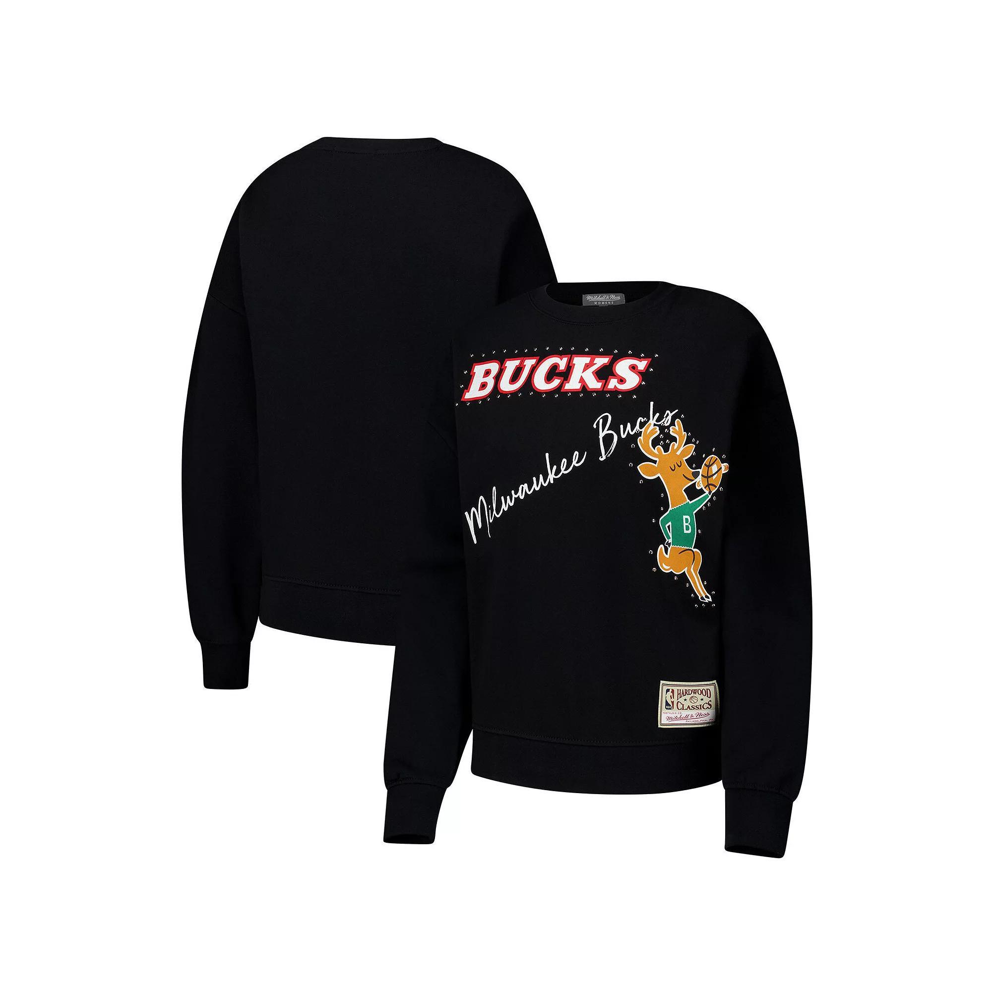 Women's Mitchell & Ness Black Milwaukee Bucks Hardwood Classics Home Team Pullover Sweatshirt, Size: Large Product Image