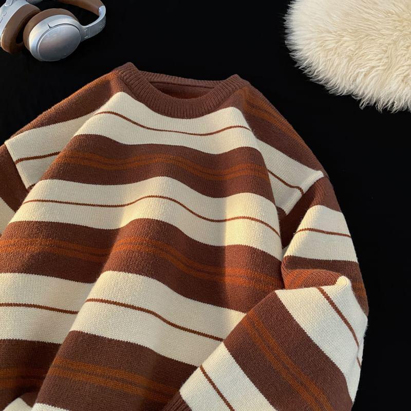 Drop Shoulder Round Neck Striped Oversized Sweater Product Image