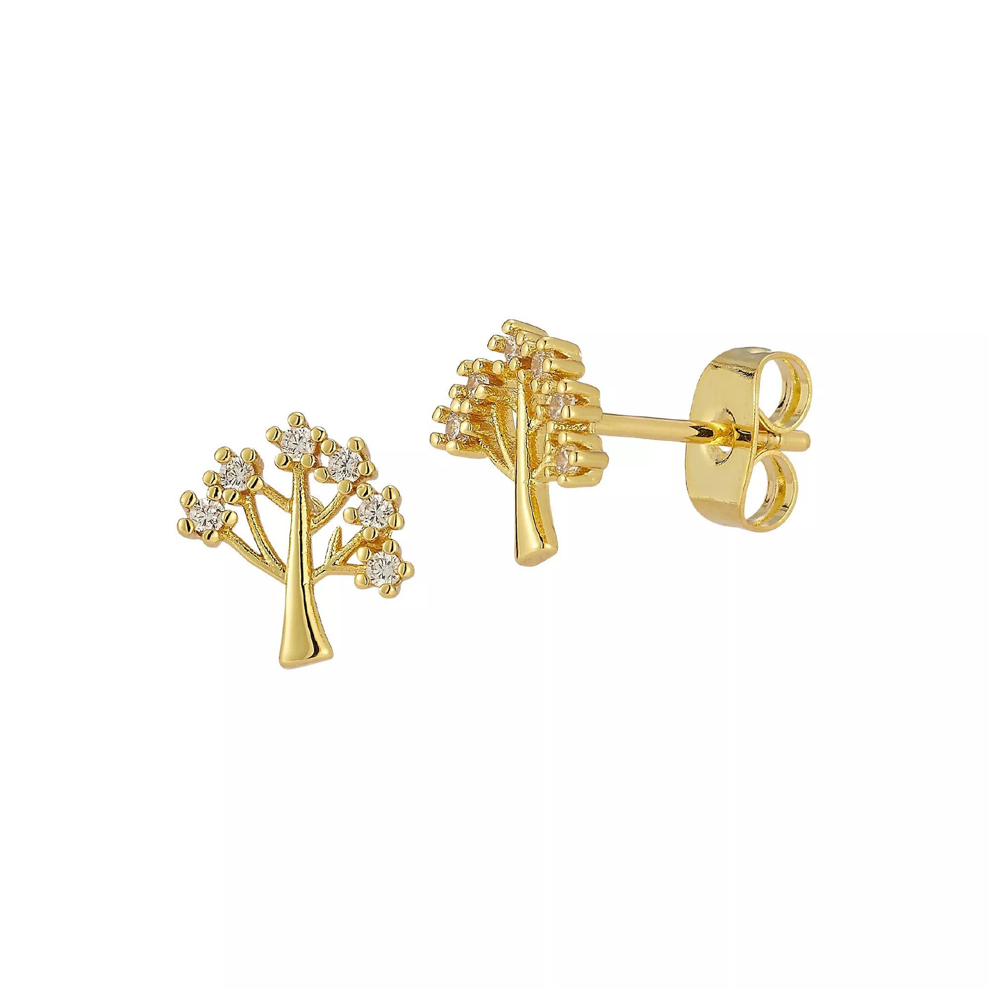 Cubic Zirconia Tree Of Life Stud Earrings, Women's, Gold Tone Product Image