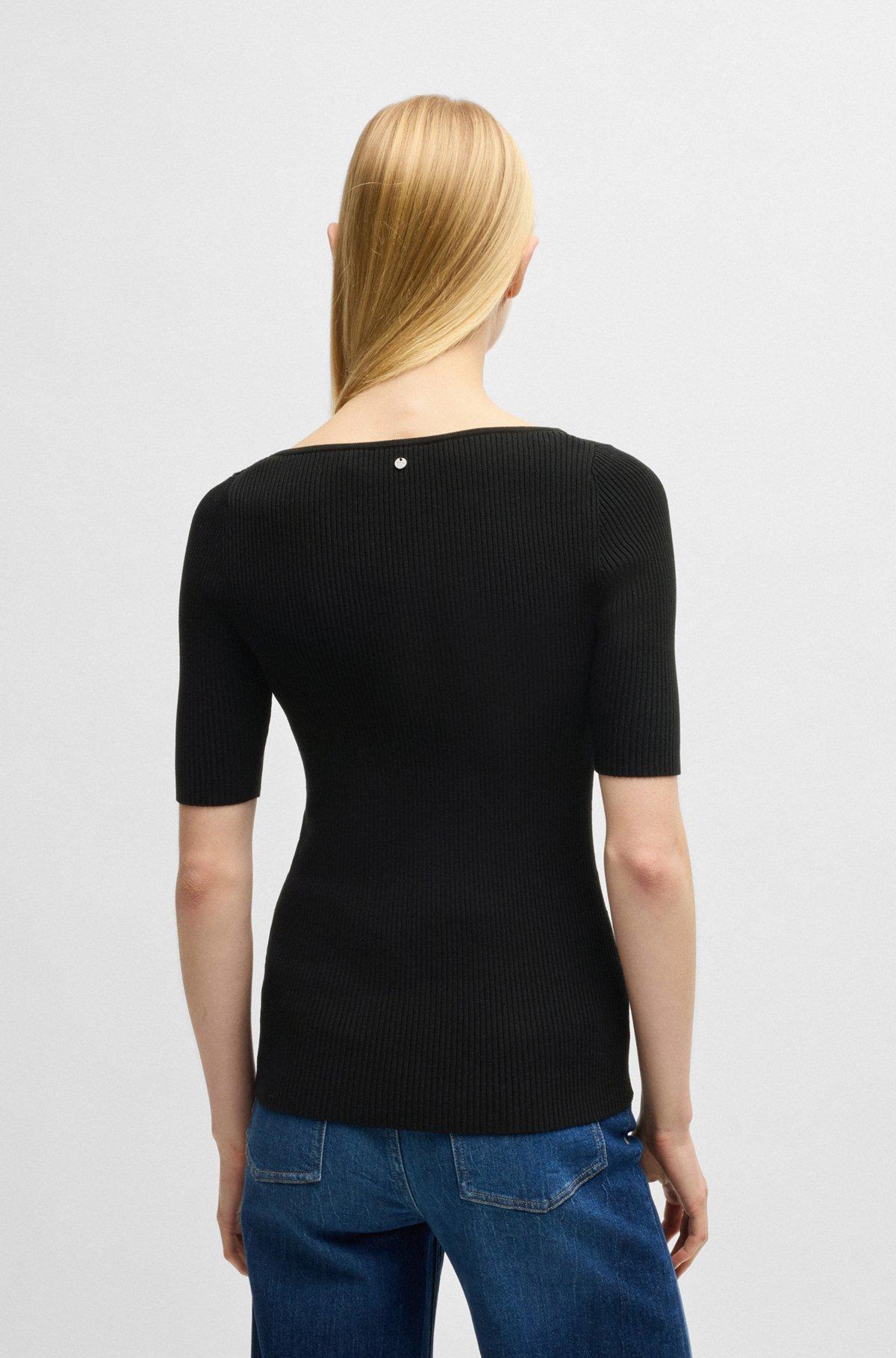 BOSS - Knitted sweater with V neckline in slim fit - Black Product Image