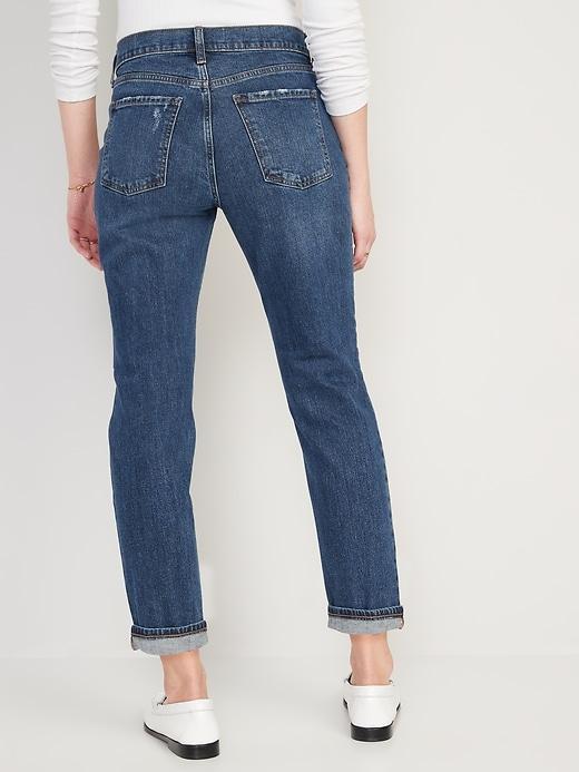 Mid-Rise Boyfriend Straight Ripped Jeans Product Image