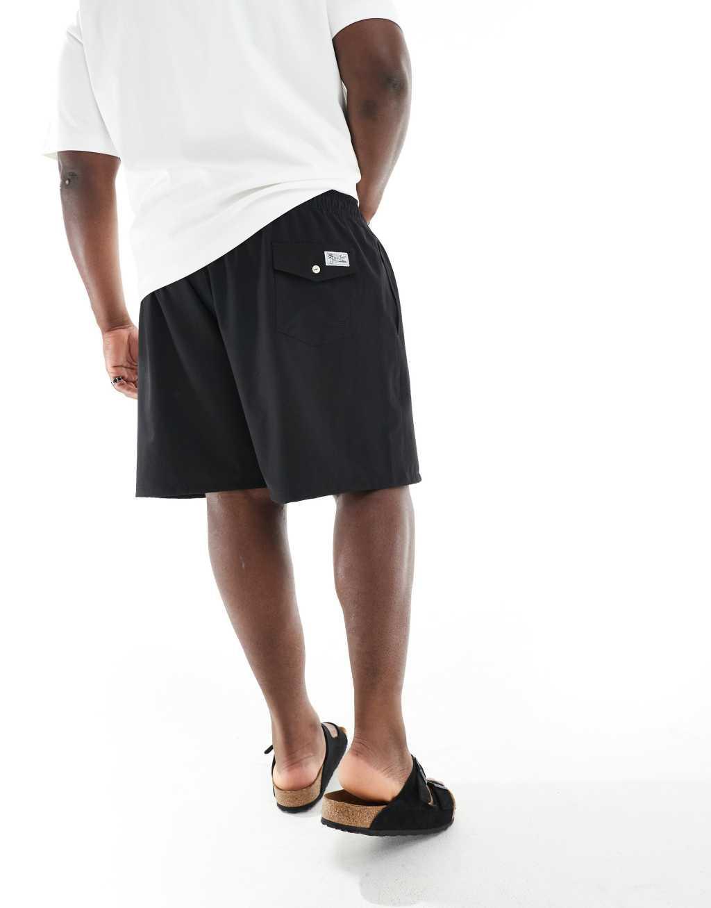 Polo Ralph Lauren Big & Tall Traveler icon logo swim shorts classic fit in black Product Image