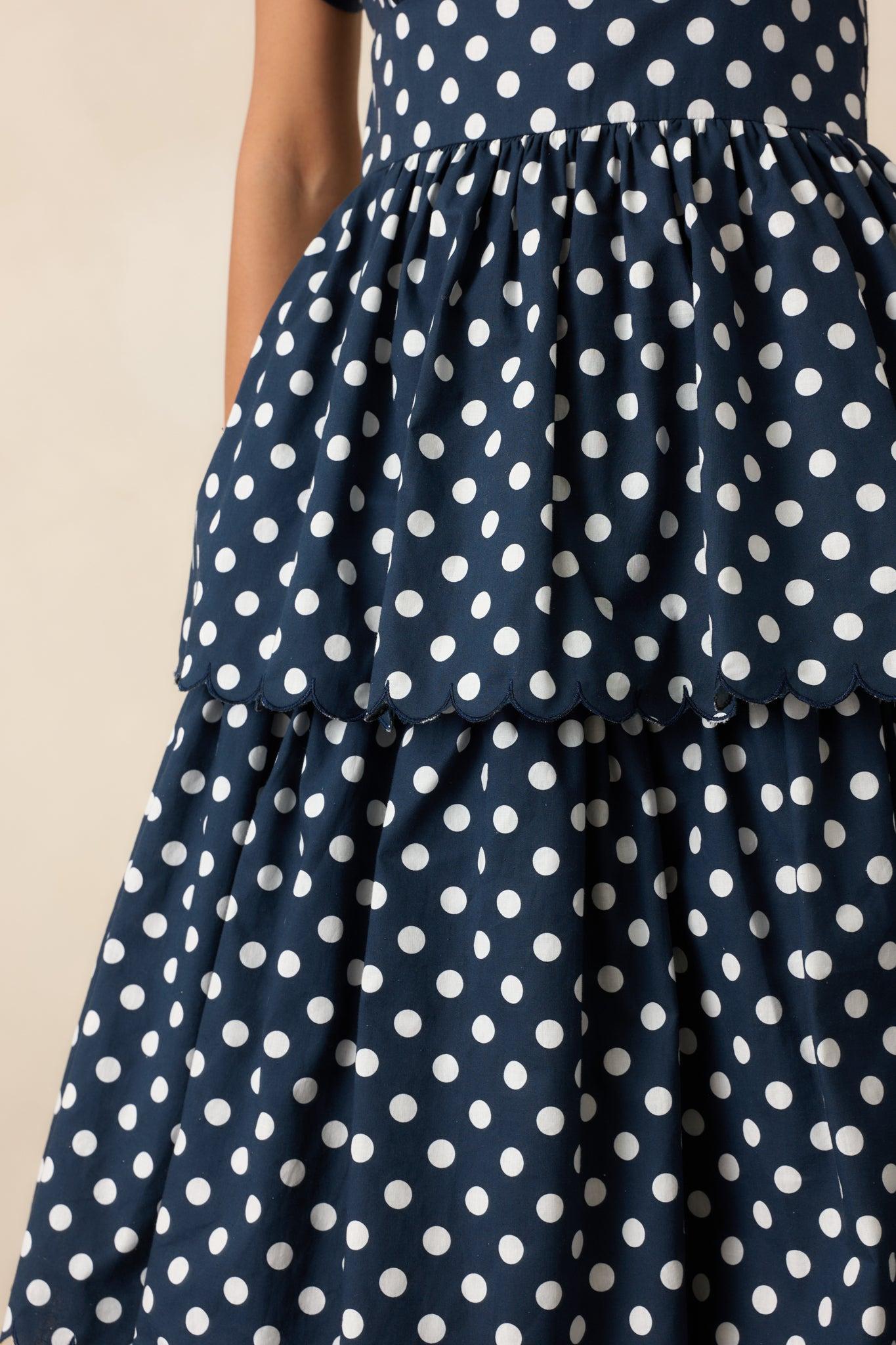 Prosperina Chelsea Navy Polka Dot Cotton Maxi Dress Product Image