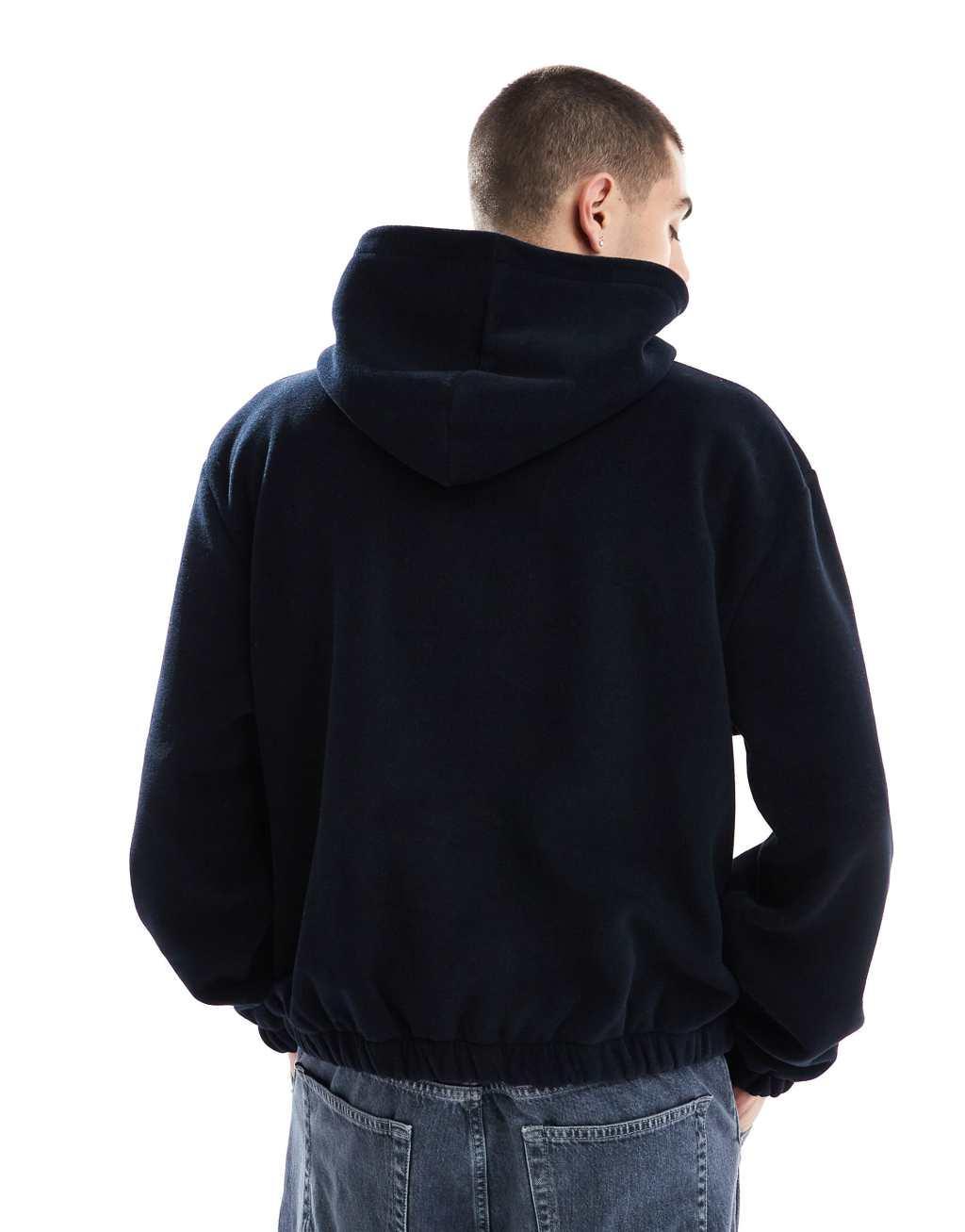 ASOS DESIGN oversized boxy fleece hoodie in navy Product Image