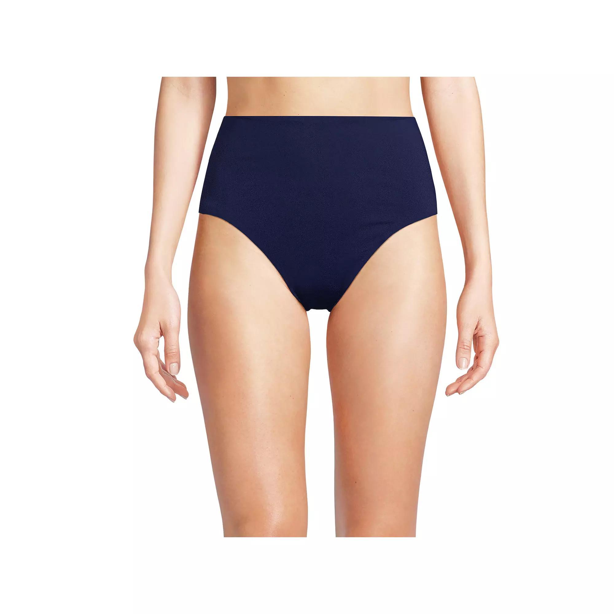 Women's Lands' End Smoothing High Waisted Bikini Bottoms, Size: 12, Deep  Blue Floral Product Image