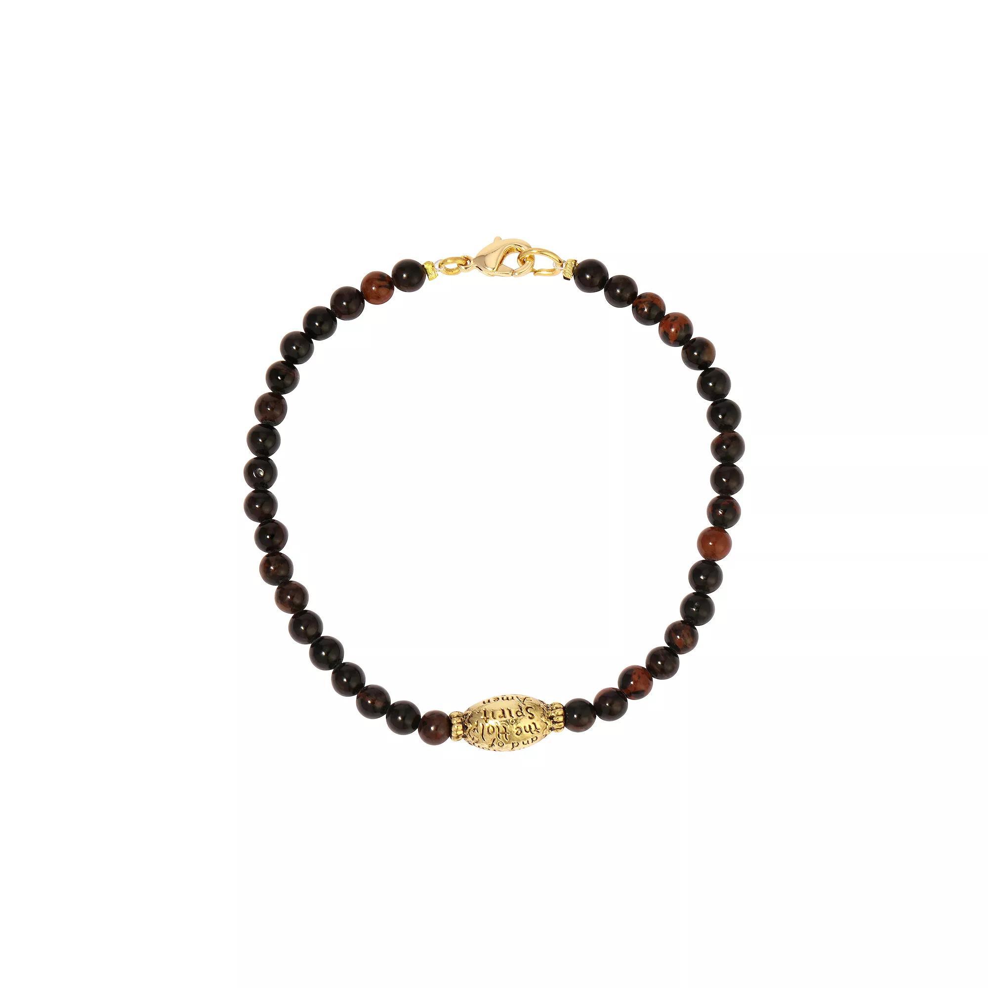1928 Gold Tone Semi Precious Prayer Bead Bracelet, Womens, Brown Product Image