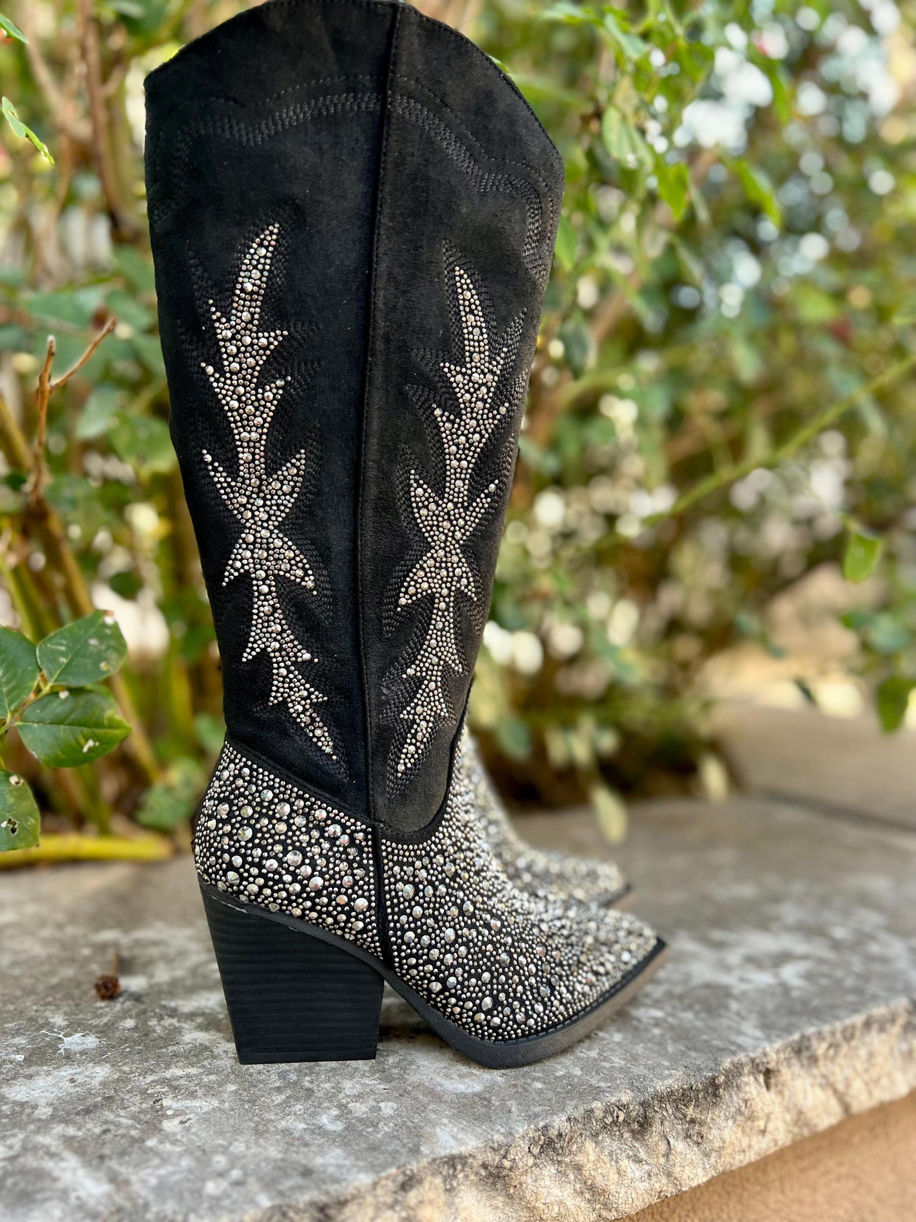 Very G Black Rhinestone Western Style Boots* Product Image