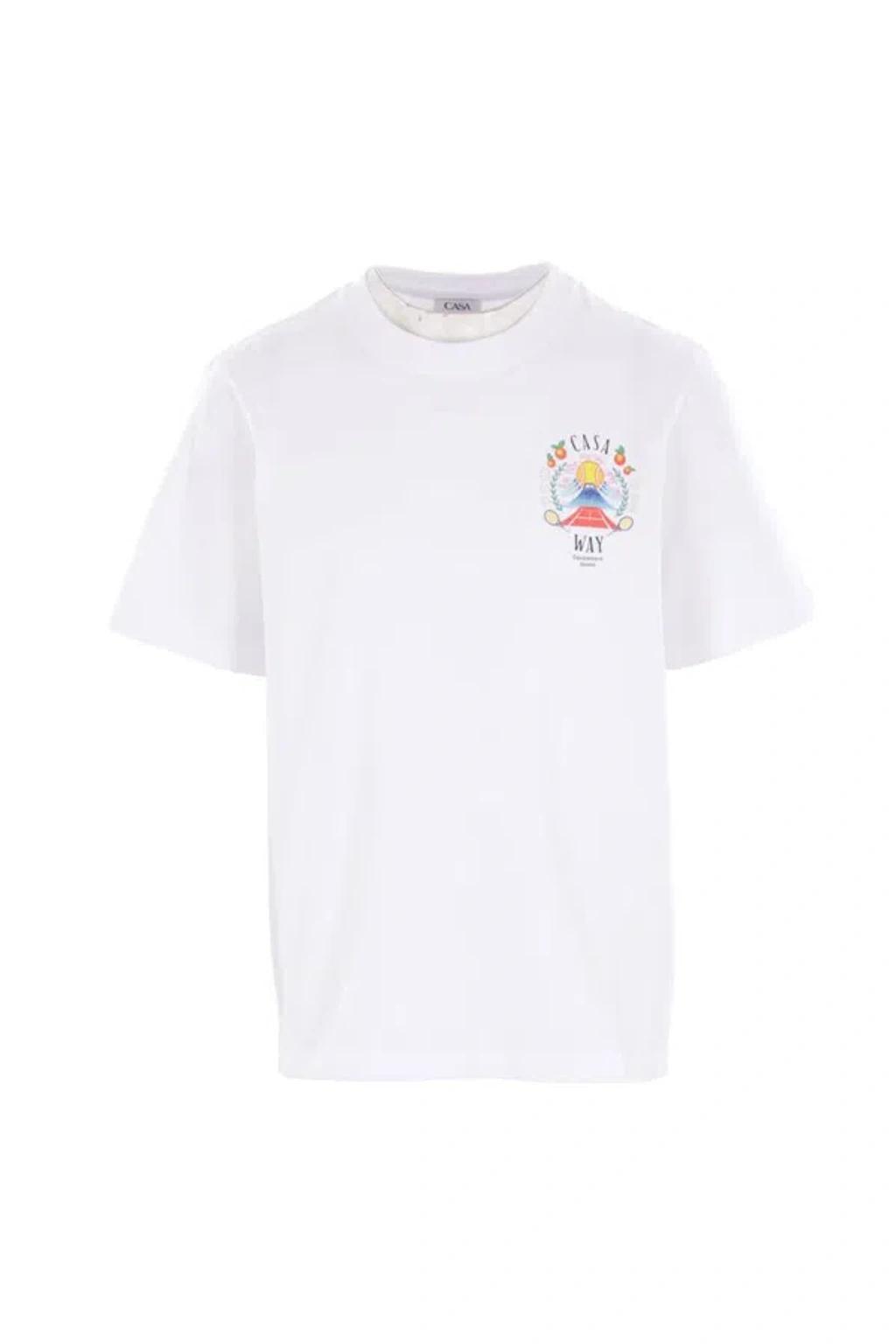 CASABLANCA T-shirt Girocollo Con Logo Sul Fronte In Cotone Bianca Uomo In Neutral Product Image