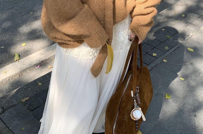 Drop Shoulder V-Neck Plain Oversized Sweater Product Image