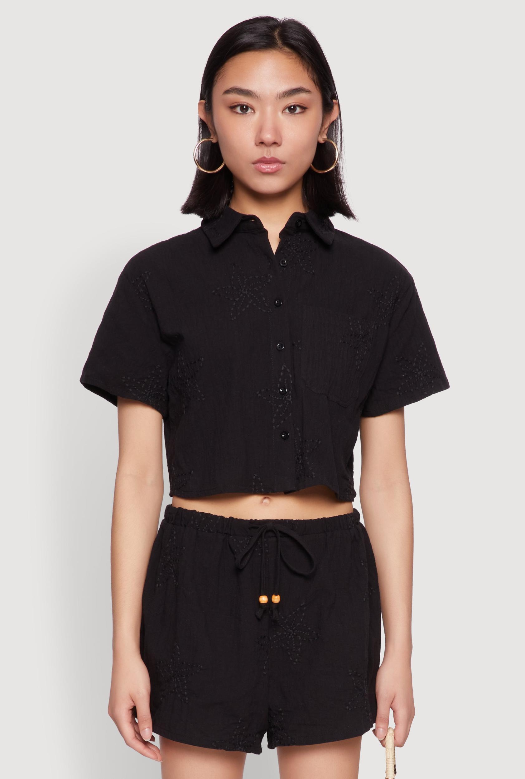 Womens Haute Monde Decorative Stitch Cropped Shirt Product Image